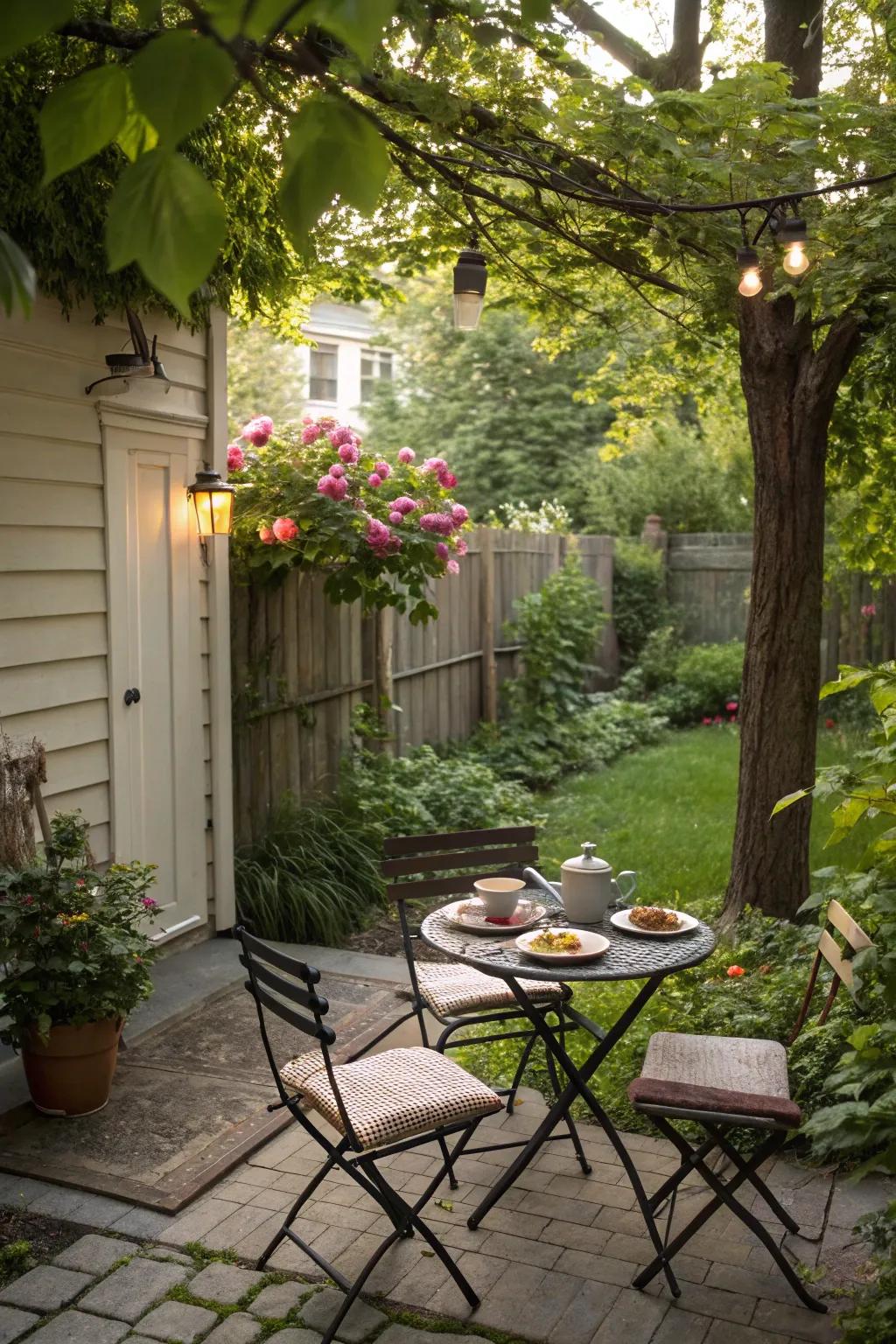 A dining nook makes outdoor meals delightful.