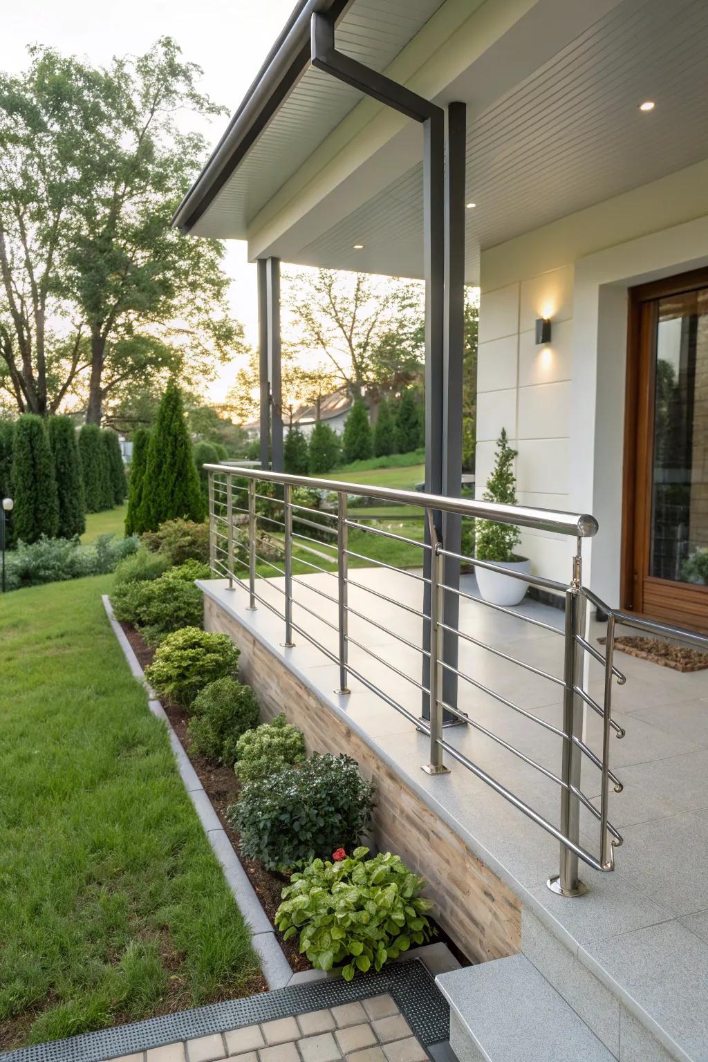 A petite front porch with sophisticated railings for a modern and secure layout.