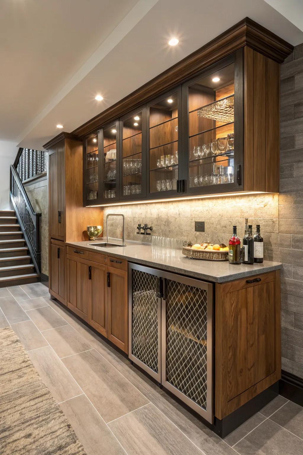 Mixing materials adds texture and interest to your wet bar.