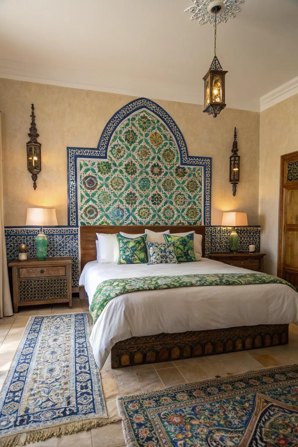 Hand-painted tiles add exquisite artistry to Moroccan spaces.