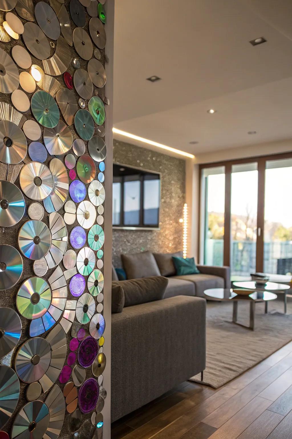 CD pieces add a dazzling, reflective quality to mosaics.