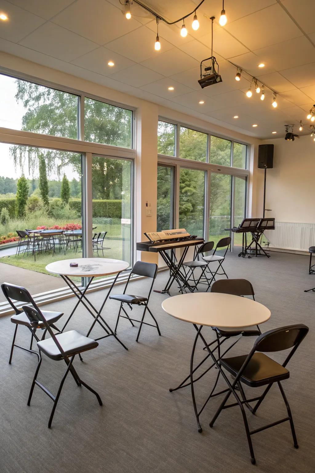 Foldable furniture offers flexibility and conserves space.
