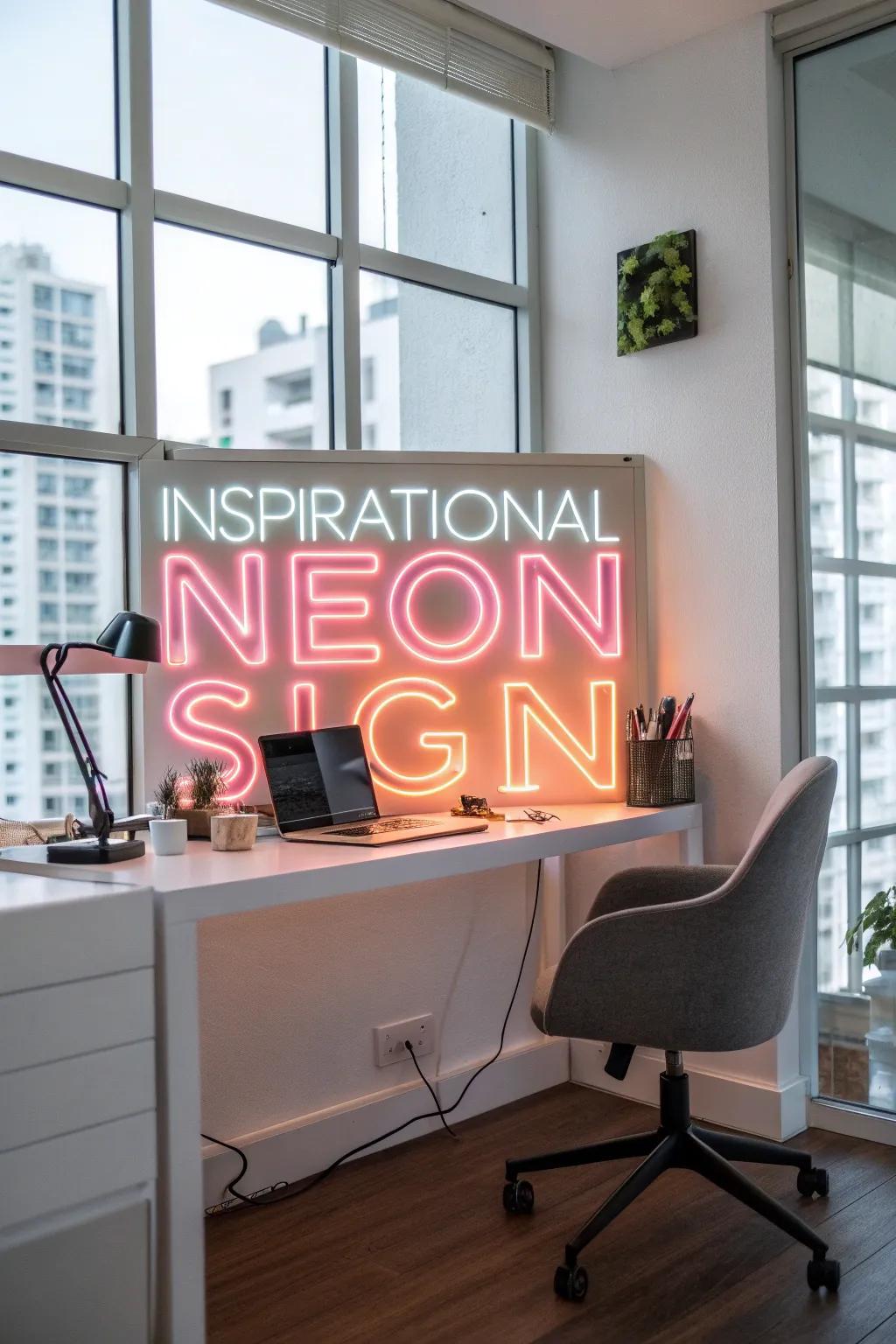 Sustain inspiration with a home-based workspace neon design.