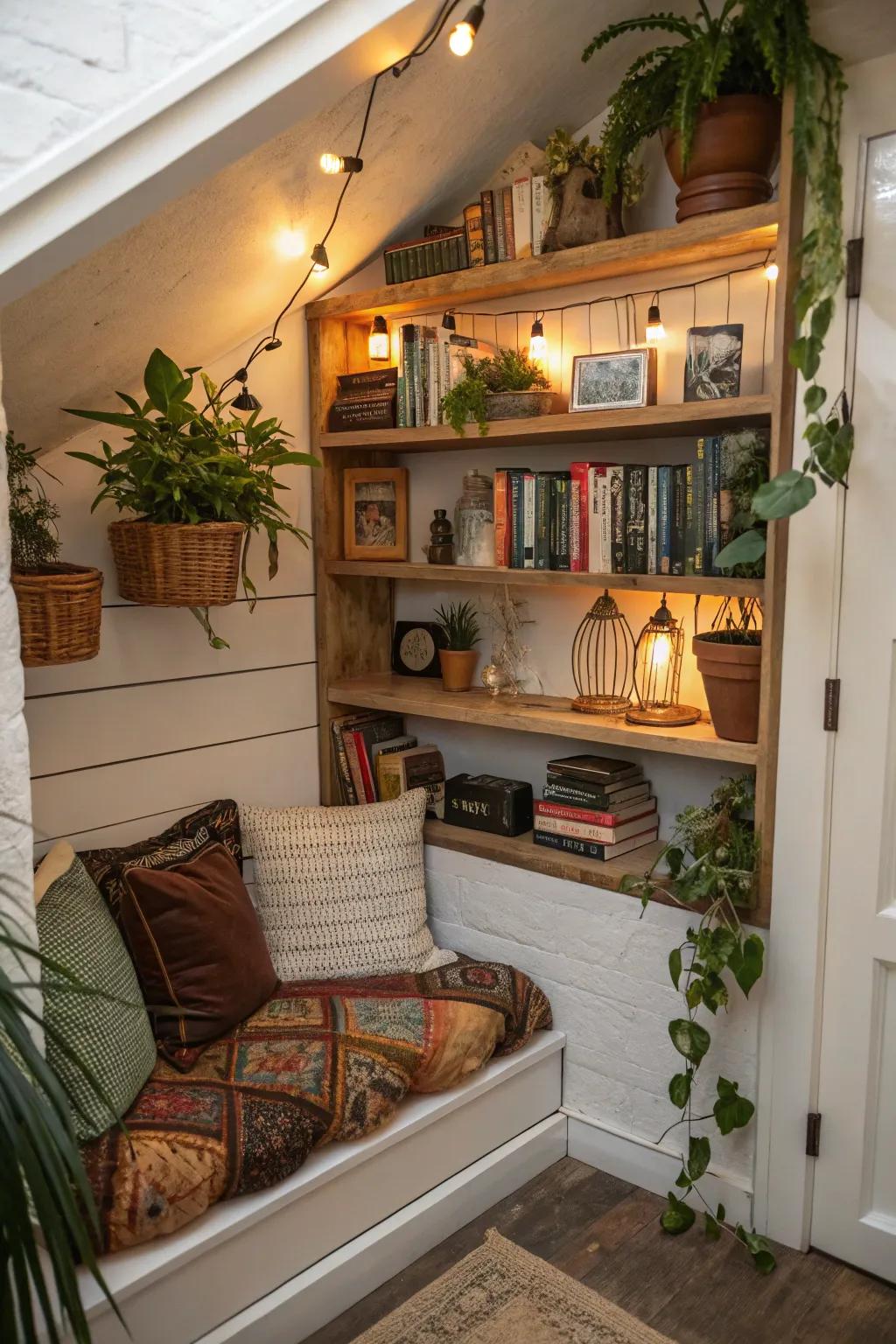 A quirky nook transformed with custom shelving.