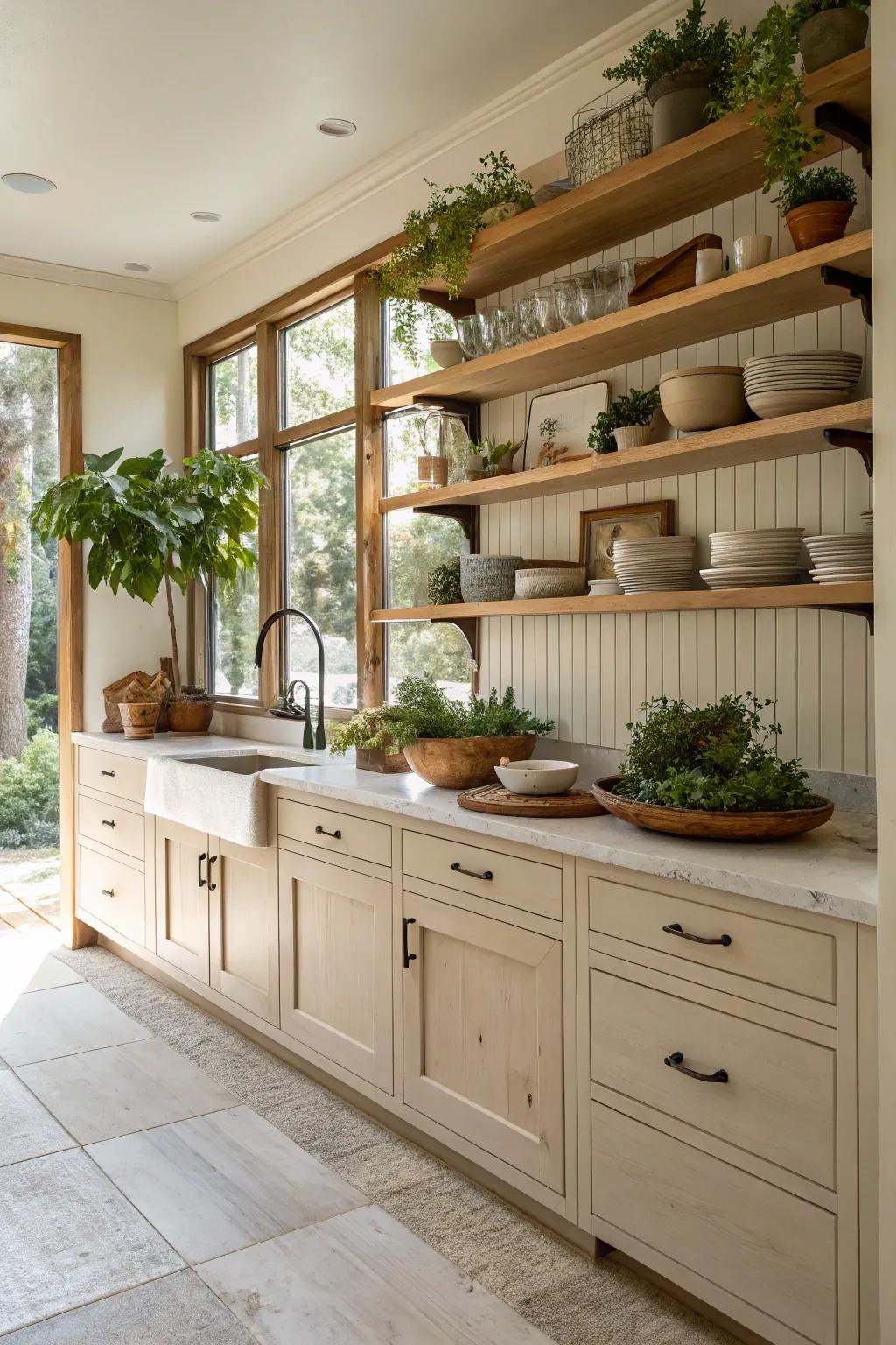 Visible shelving adds a personal touch to your kitchen.