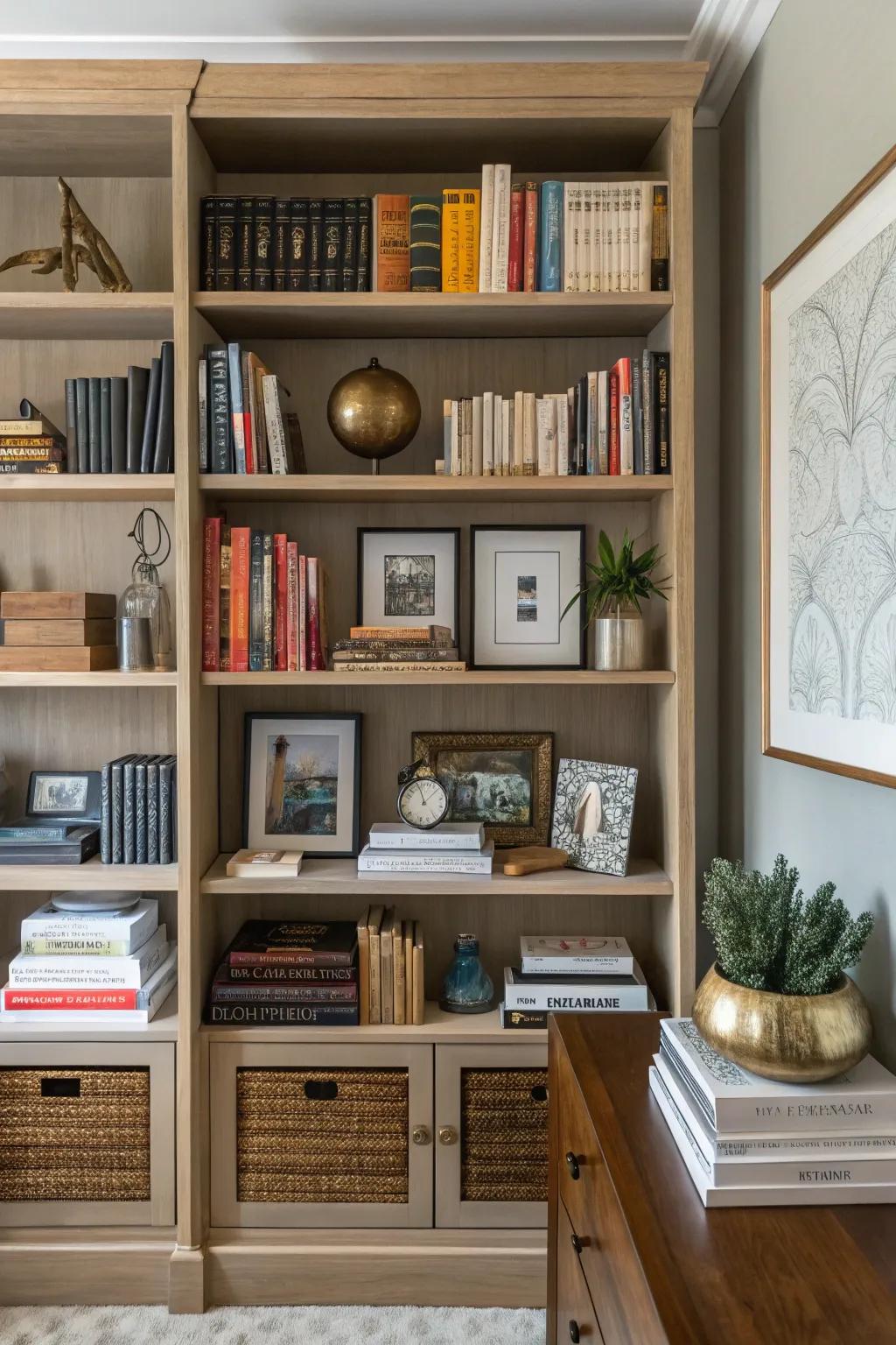Bookshelf as a creative display of personal taste.