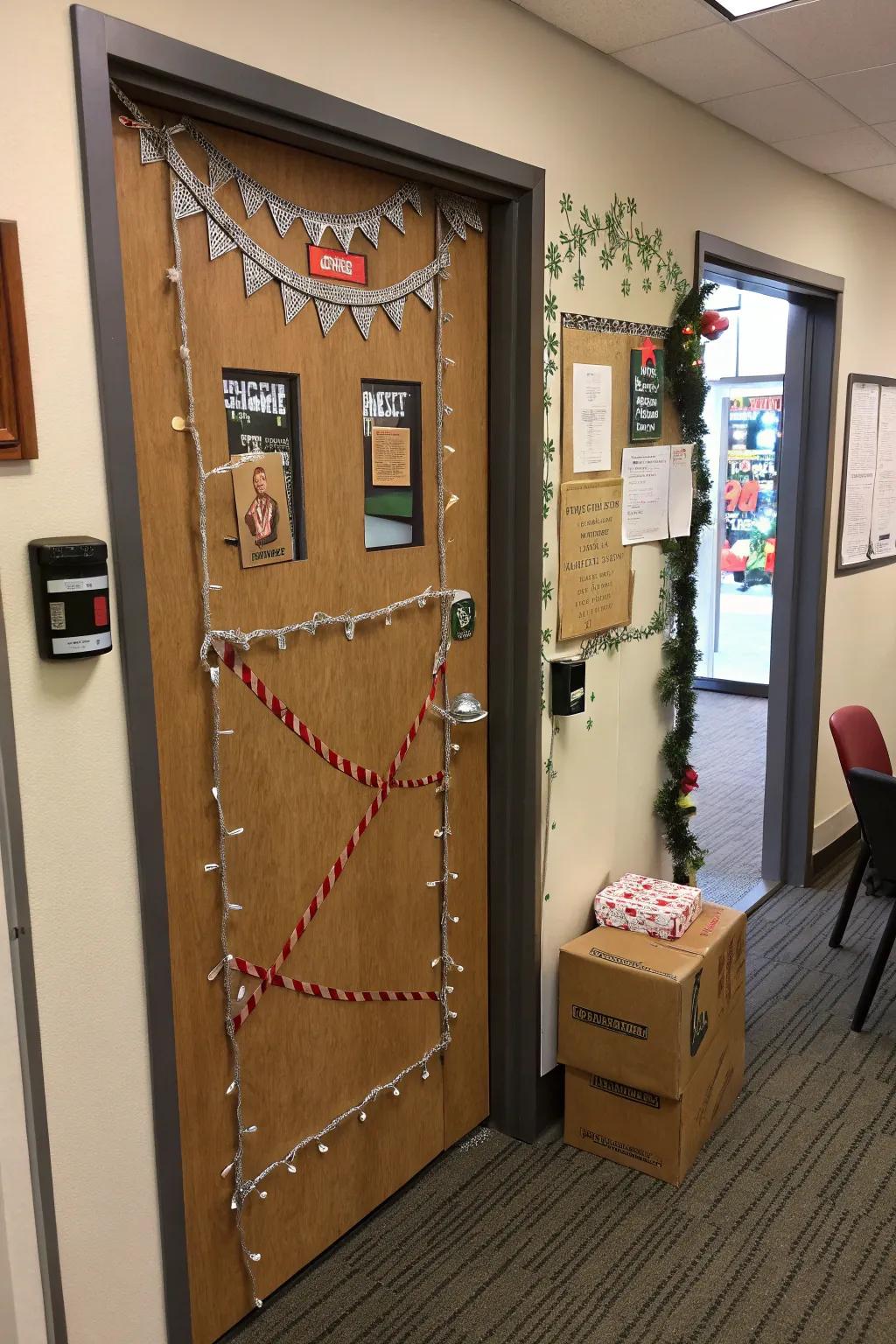 Relive the Home Alone antics with a doorway full of holiday mischief.