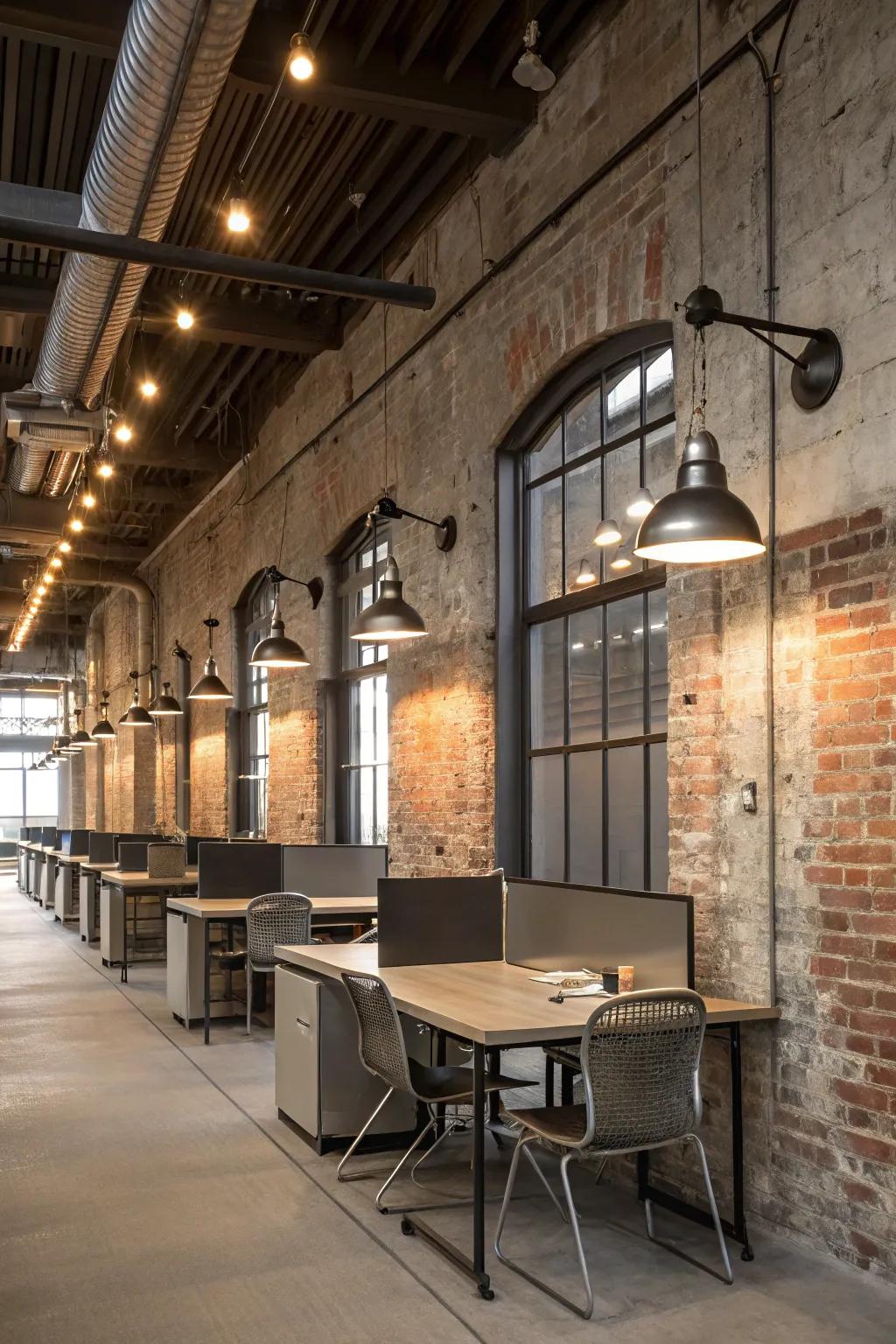 Industrial sconces adding edgy style to the office.