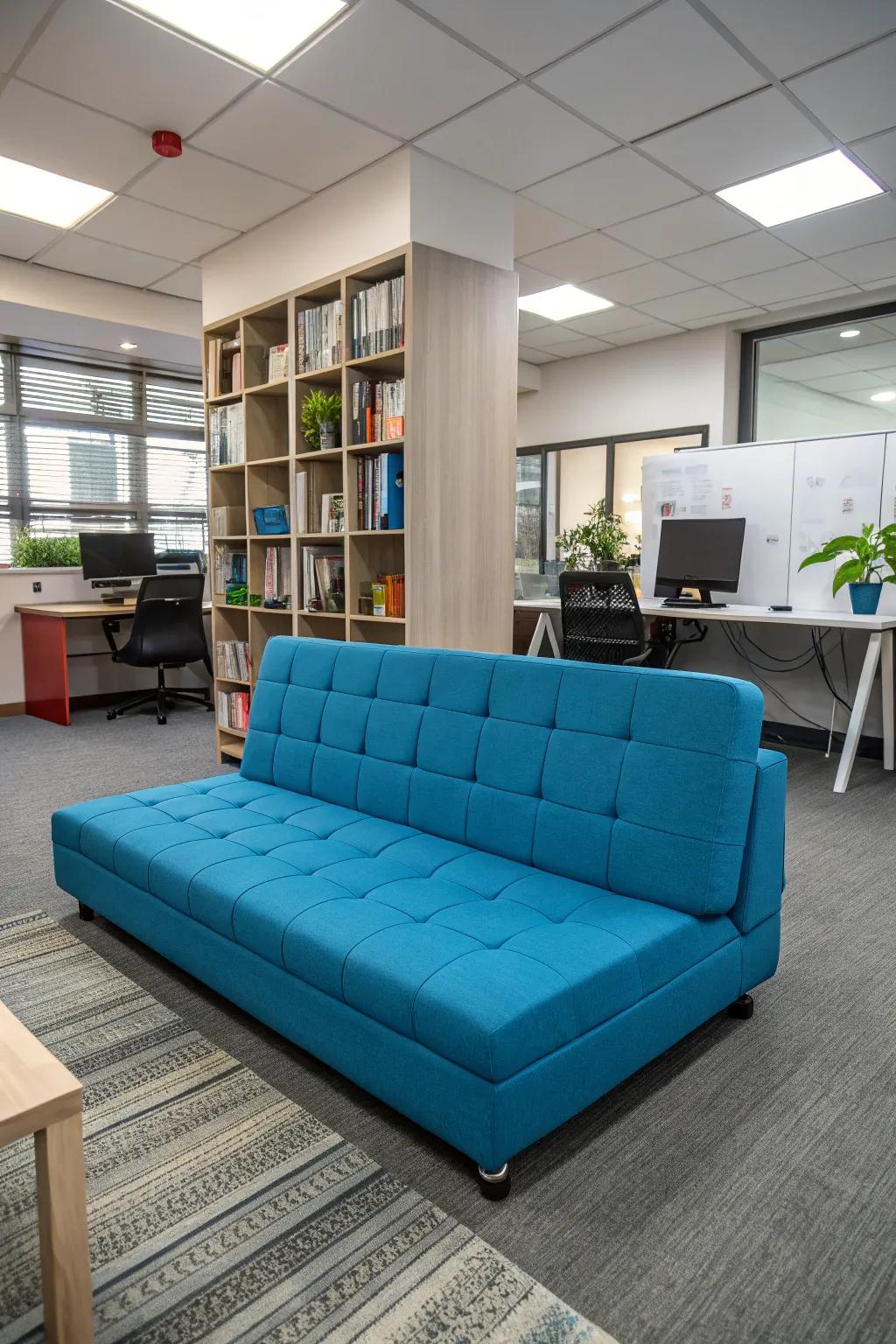 A striking color sleeper couch makes a vibrant statement.