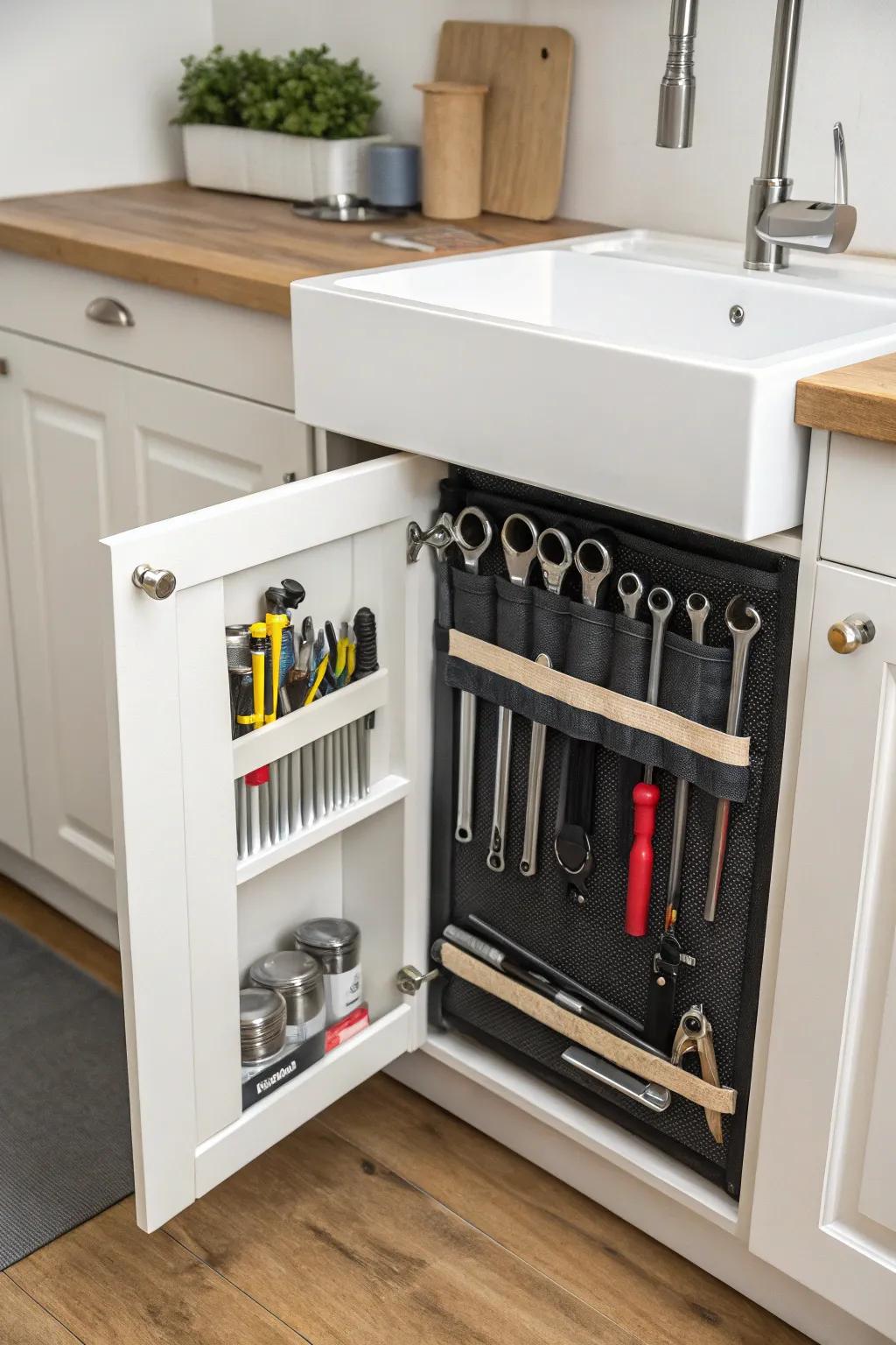 Magnetic strips offer an innovative storage solution for small metal items.