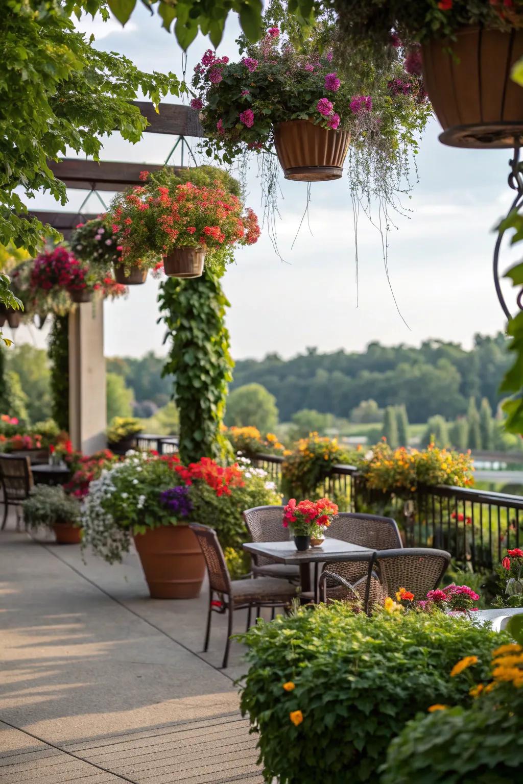 Greenery brightens up your outdoor seating with natural beauty.