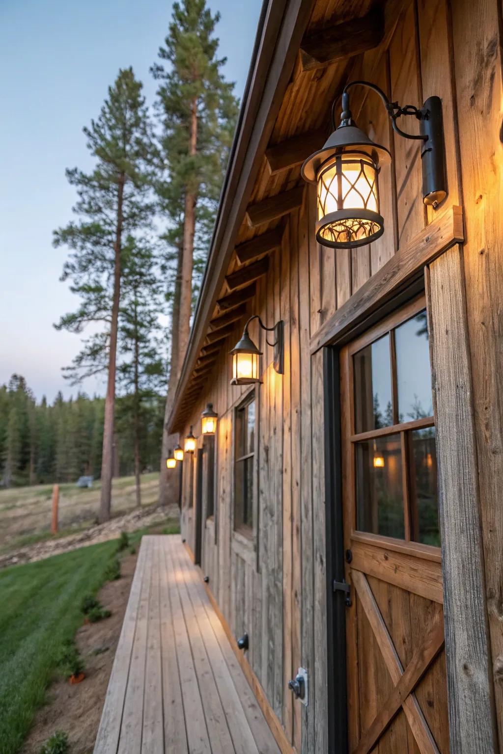 Wooden elements add rustic charm to lighting fixtures.