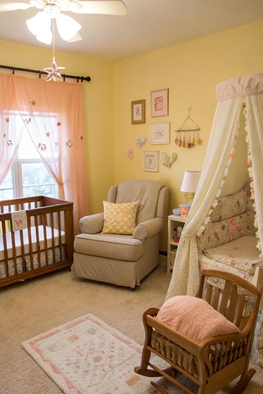 Sunny pastels bring warmth and optimism to the nursery.