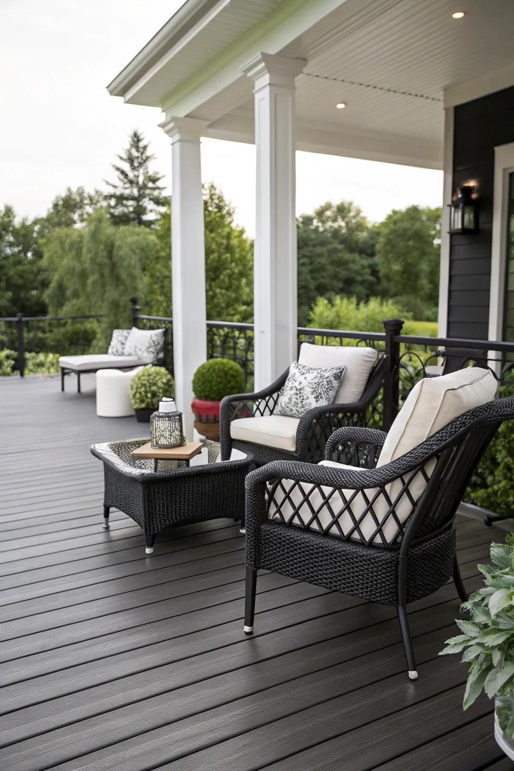 An elegant onyx and pearl deck, offering a timeless and refined appearance.