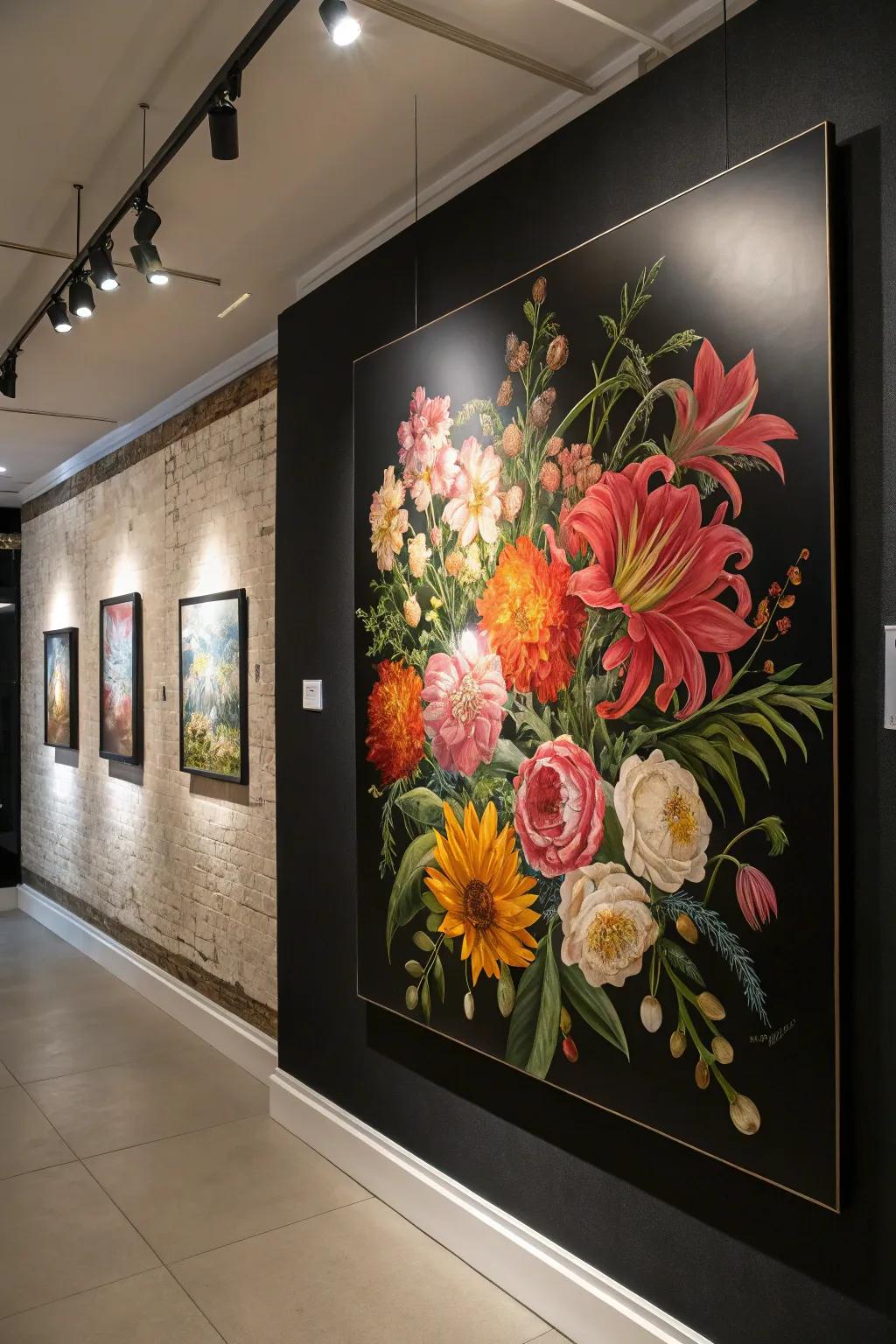 Floral hues stand out beautifully against black backgrounds.