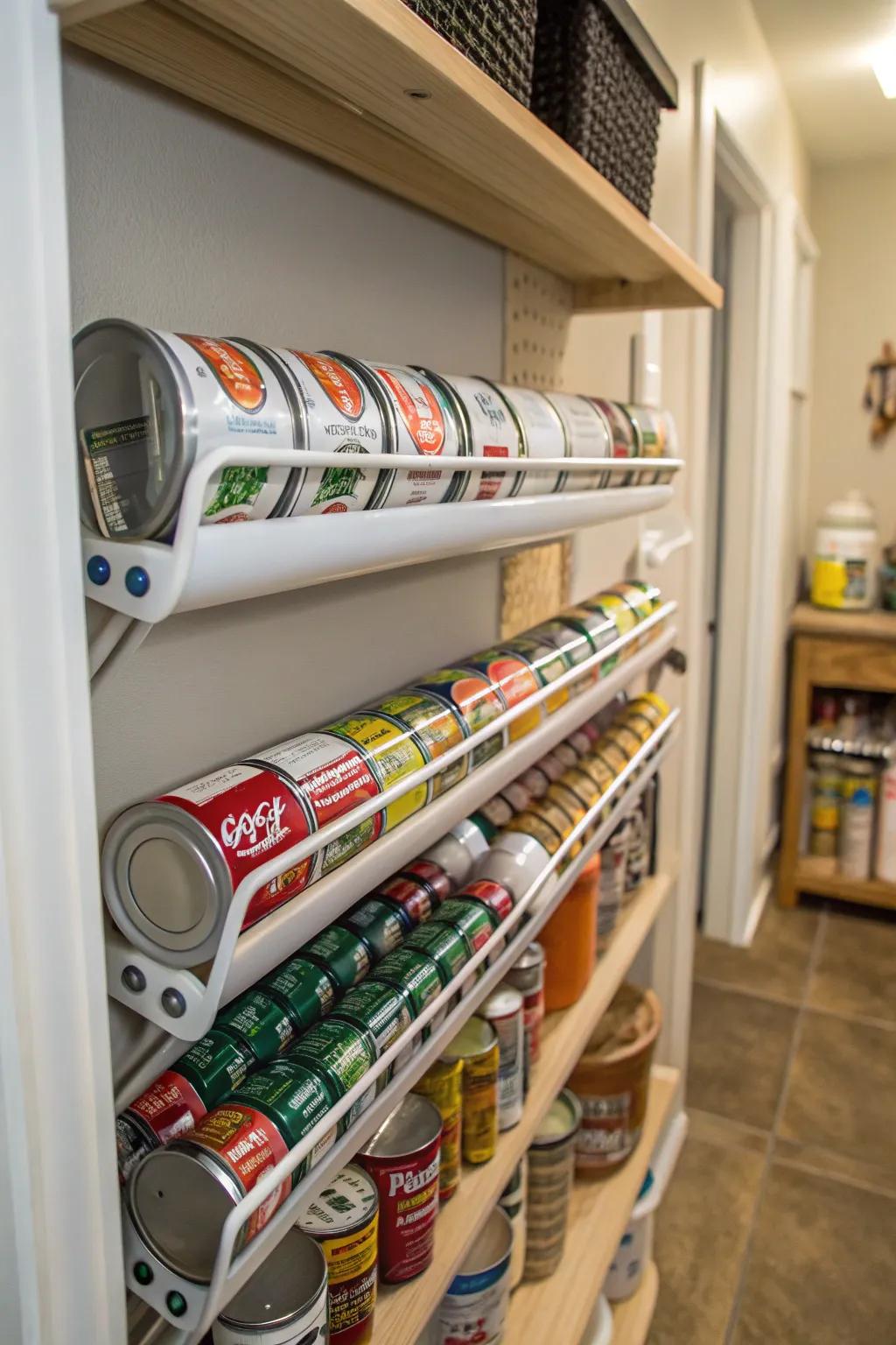 Vinyl gutters are a unique way to store cans.