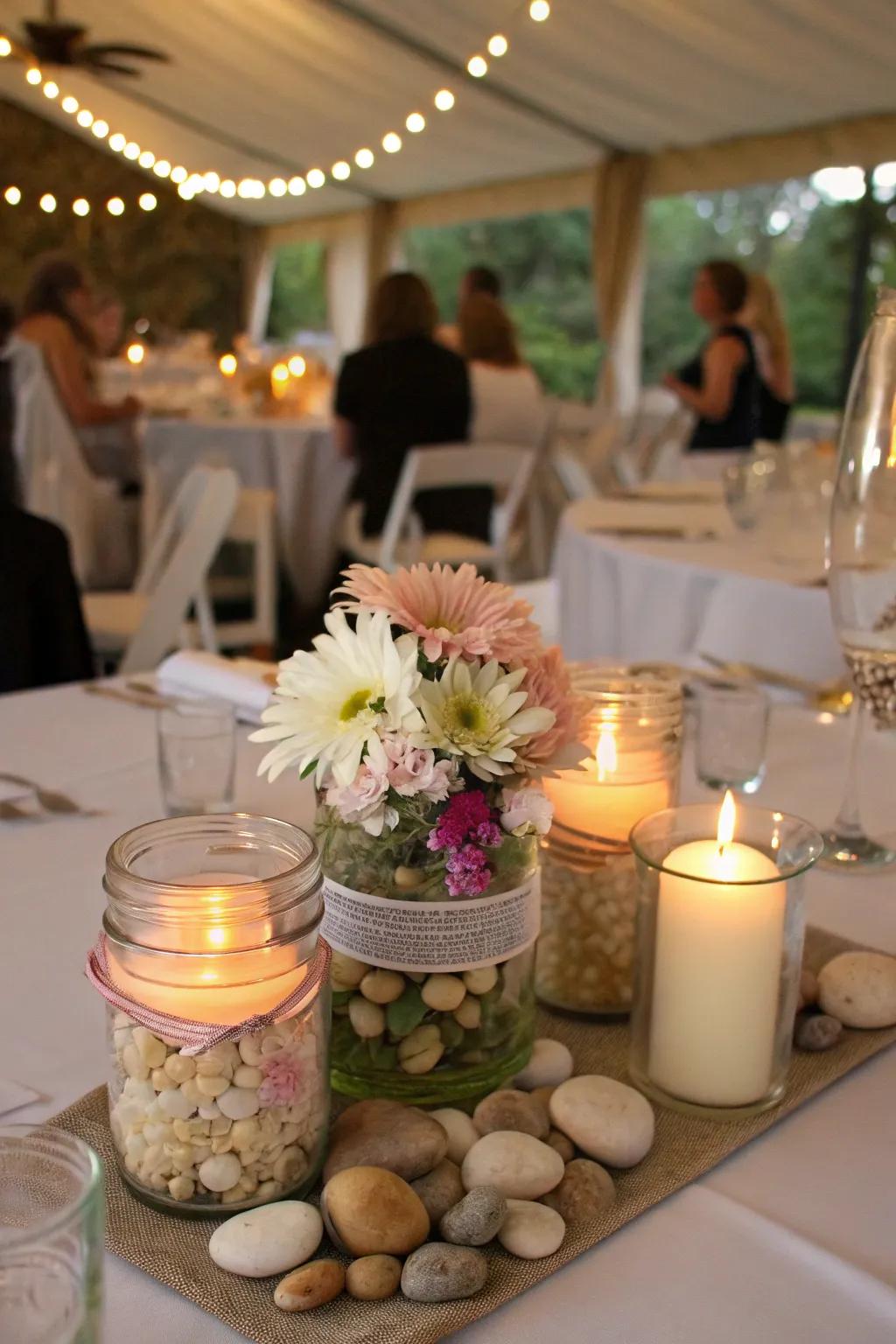 Bespoke centerpieces echoing the party’s individual theme.