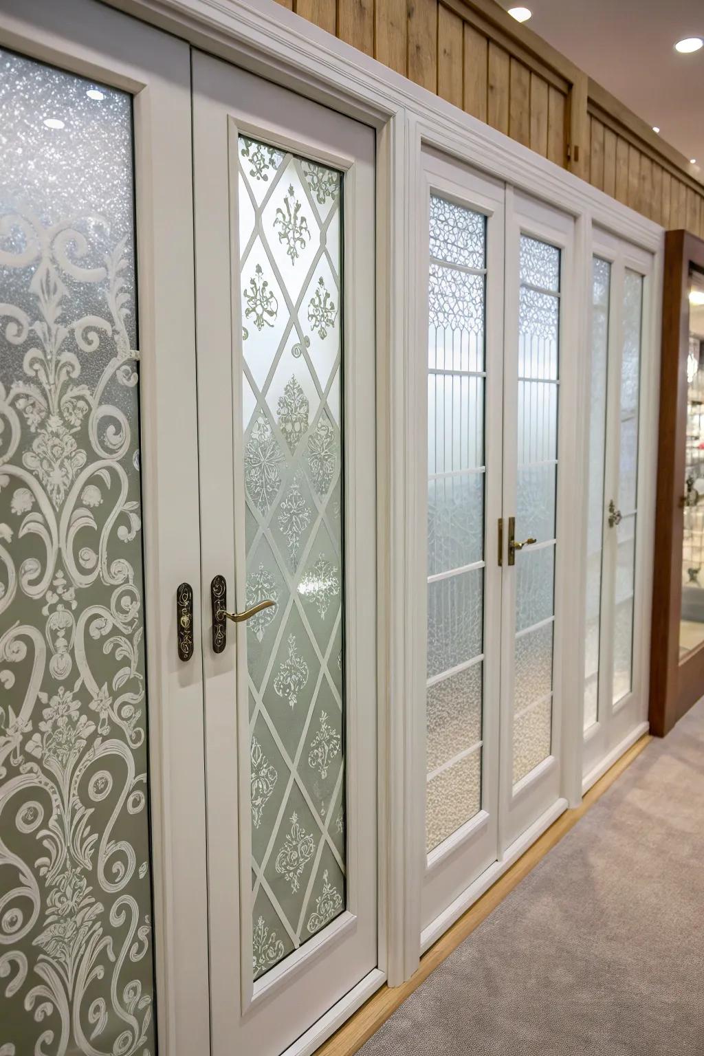 Glass finishes contribute both design and solitude for your patio doors.