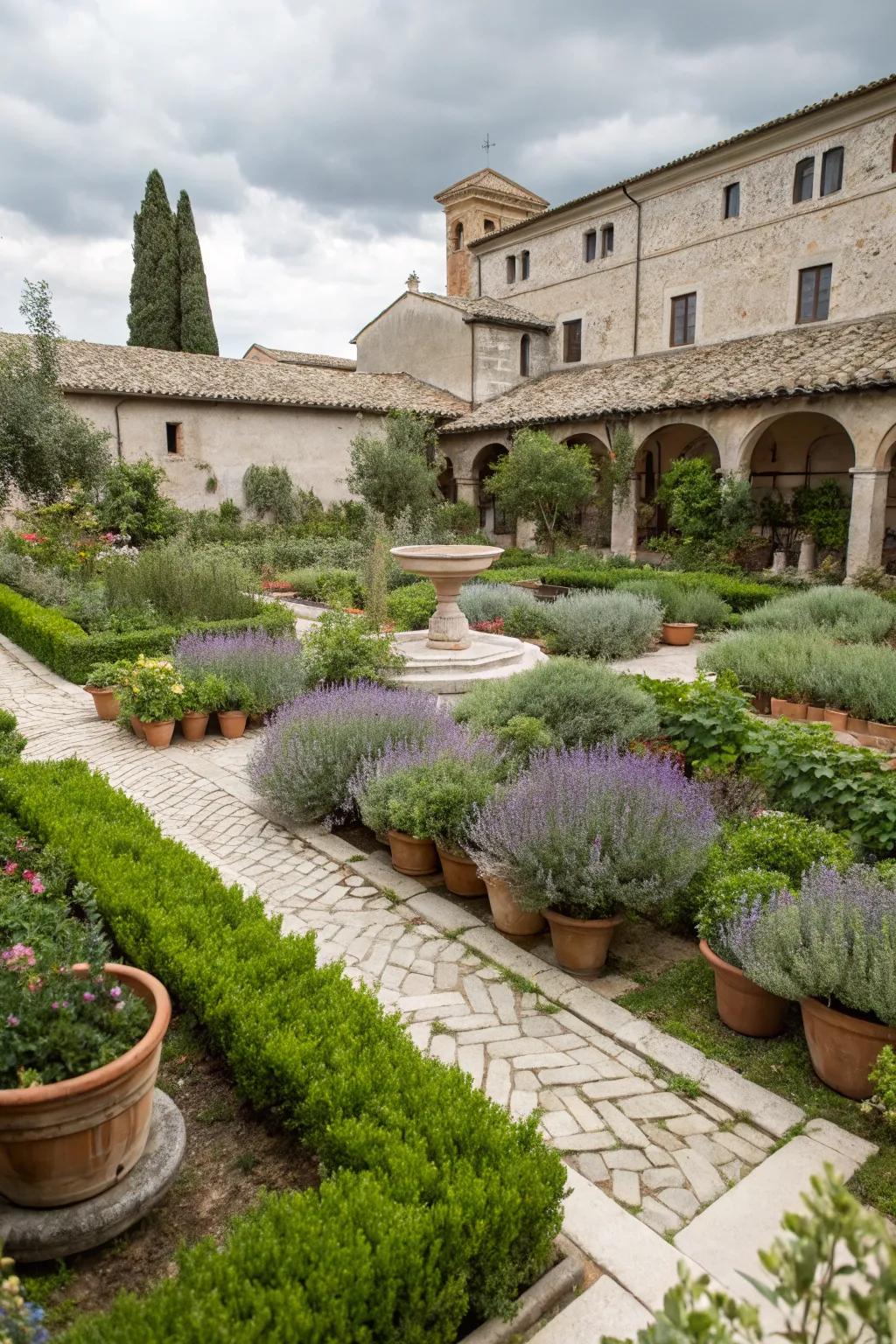 Mediterranean greens add fragrance and texture to the garden.