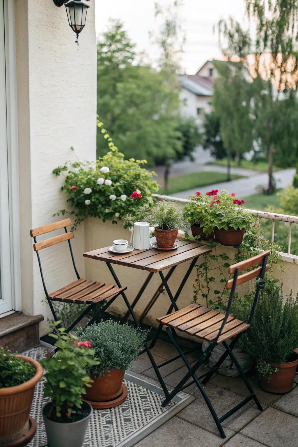 A bistro set adds charm and functionality to small patios.