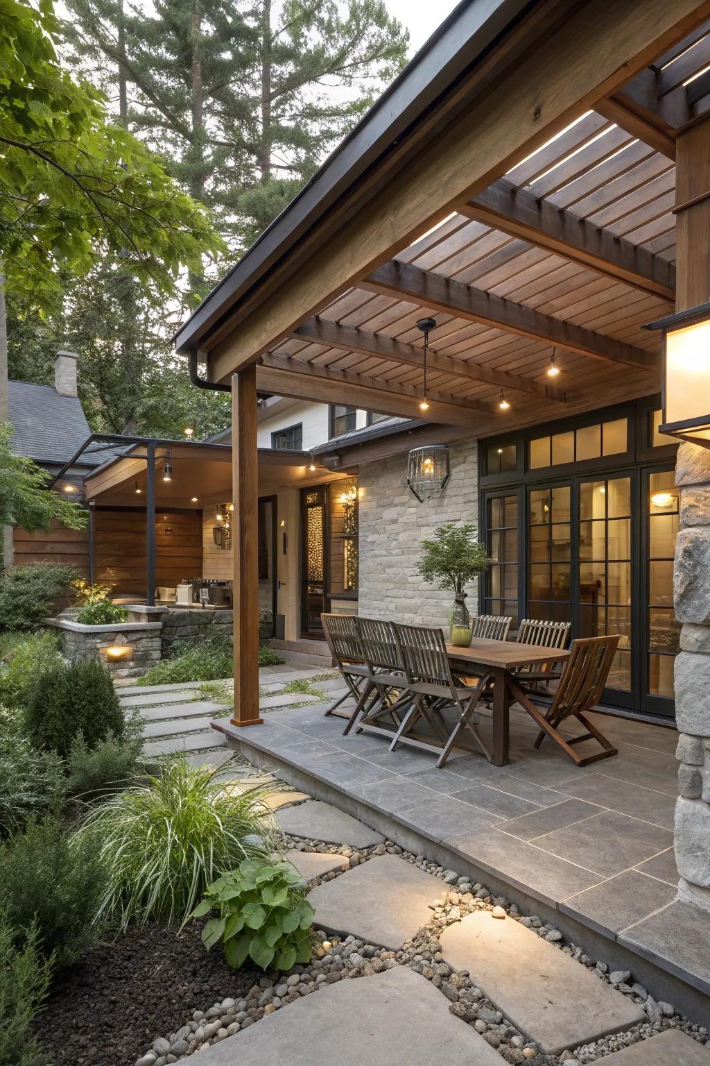 A visually interesting patio with mixed textures.