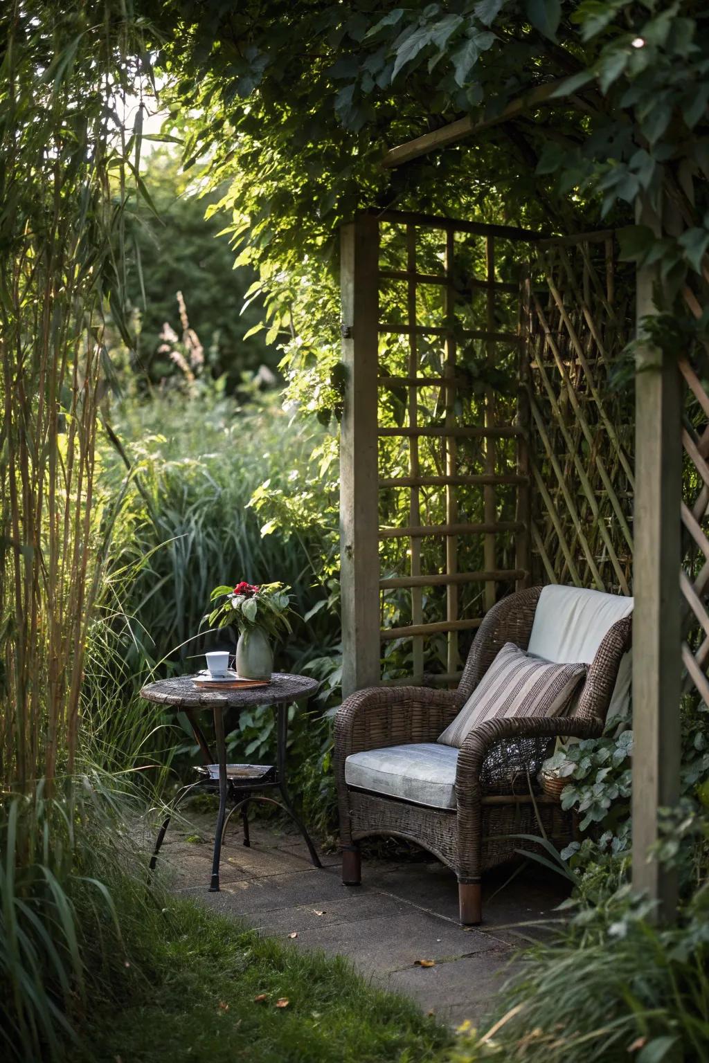 A secret garden nook offers a personal escape.