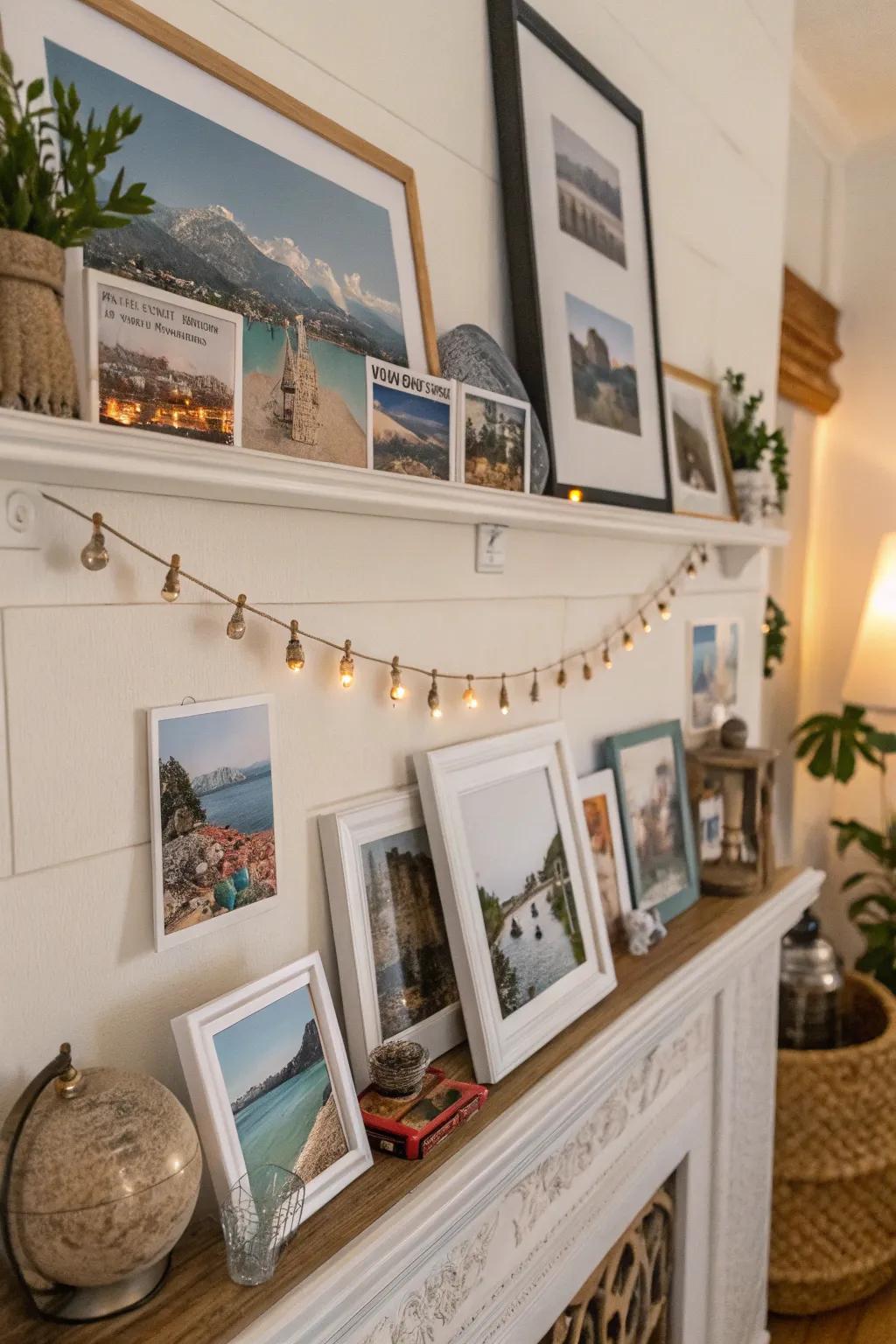Personalize your shelf with cherished snapshots for a warm touch.