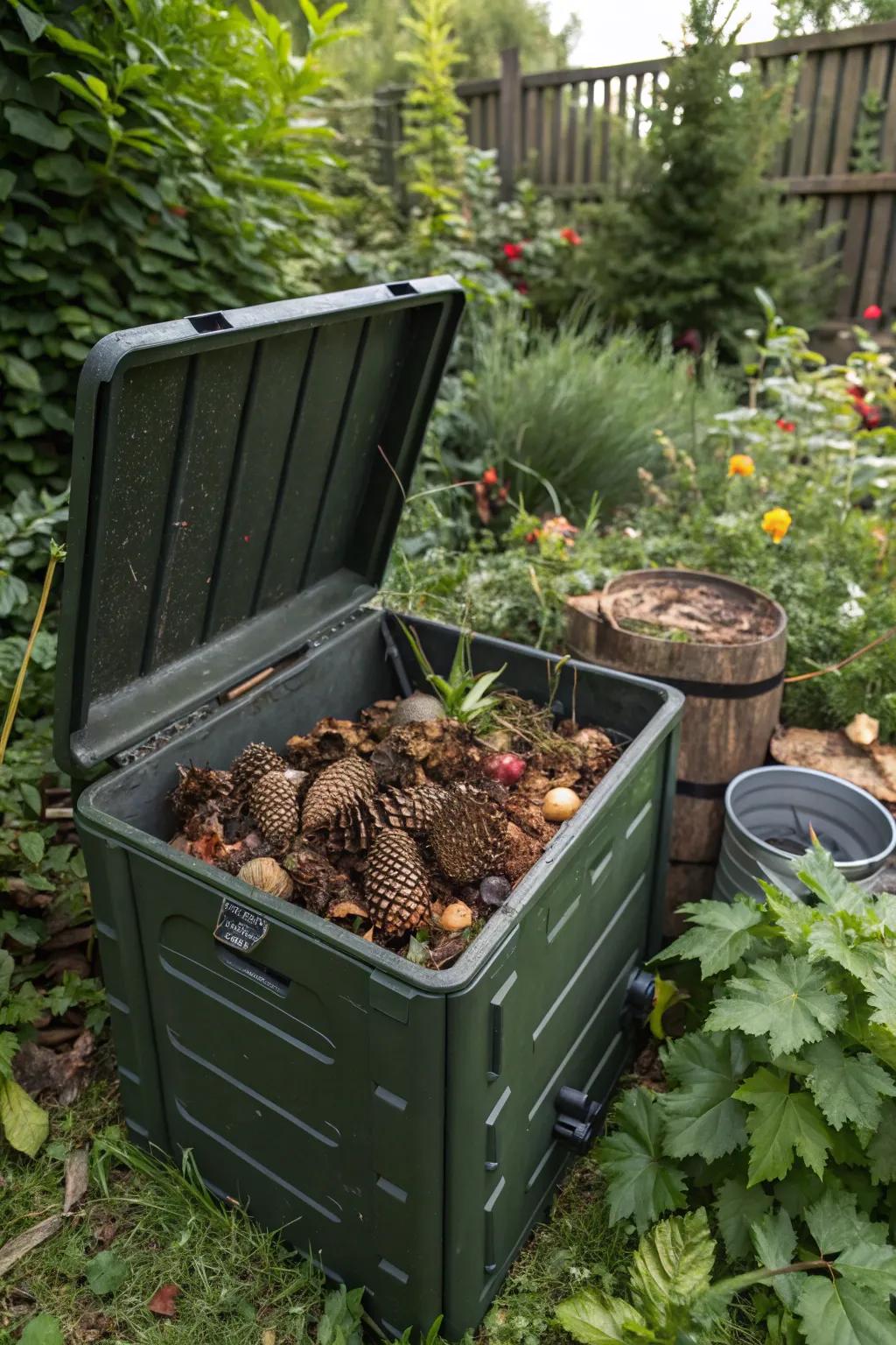 Pinecones contributing as a valuable component in compost piles.