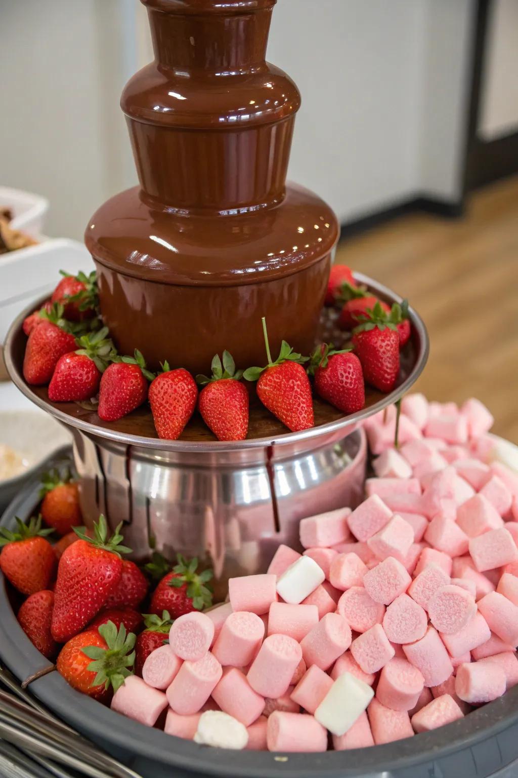 A chocolate spring with rosy accompaniments delivers a sweet indulgence.