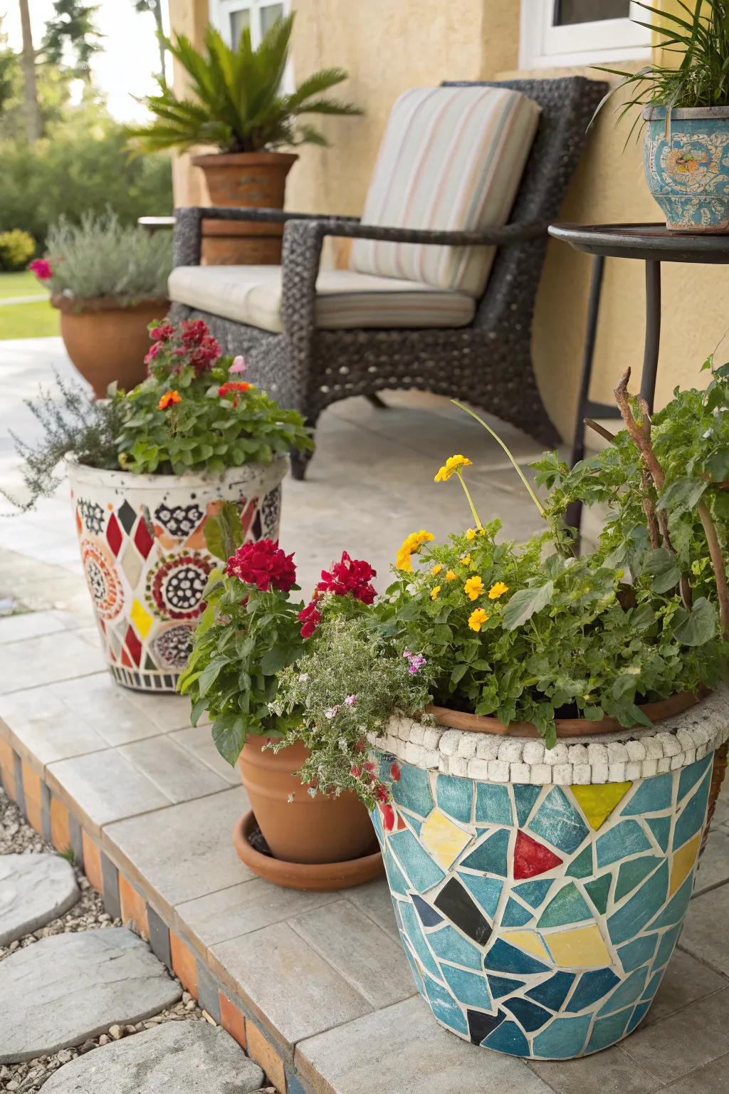 Add artistic flair with custom mosaic pots.
