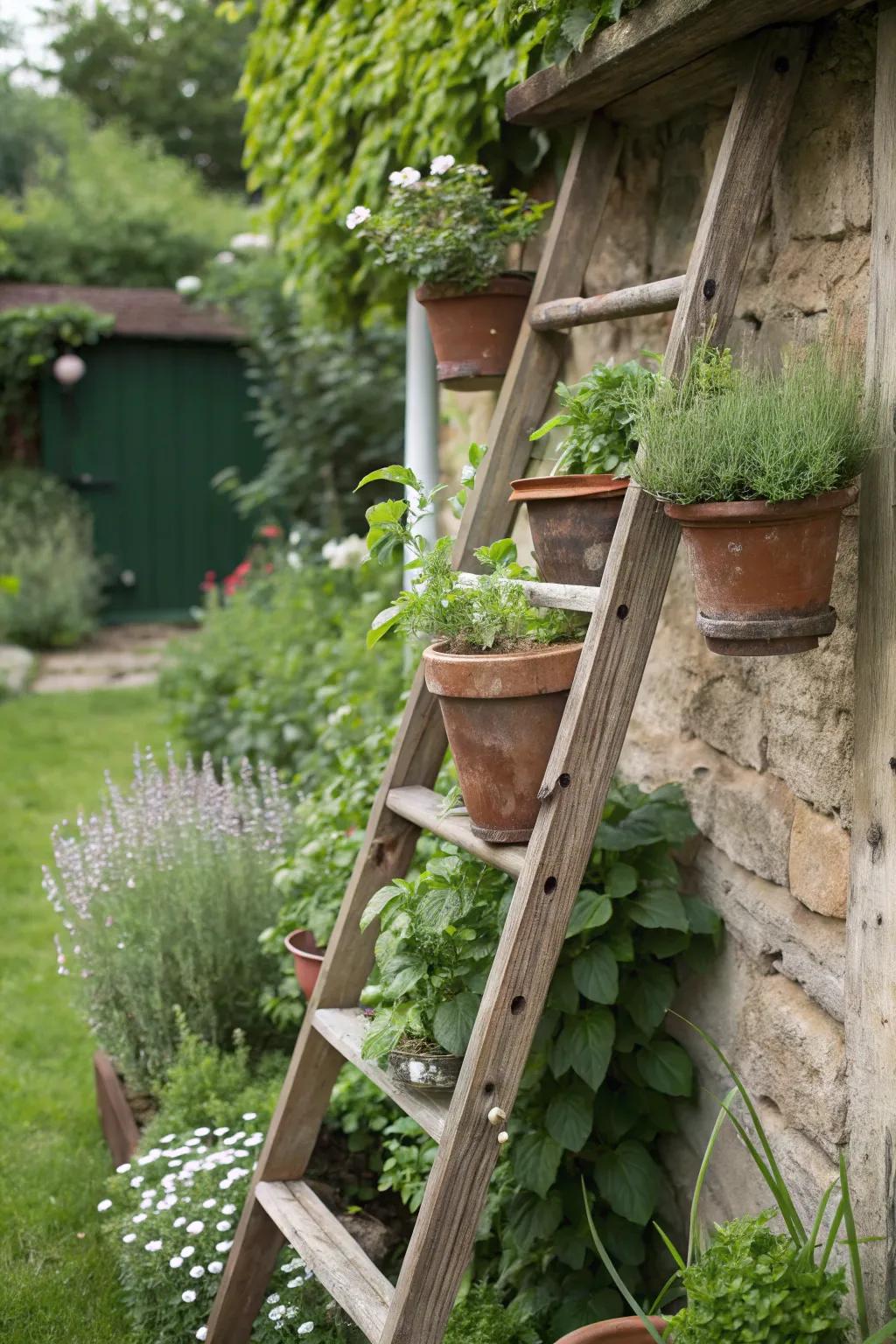 Keep your herbs close by using a ladder display.