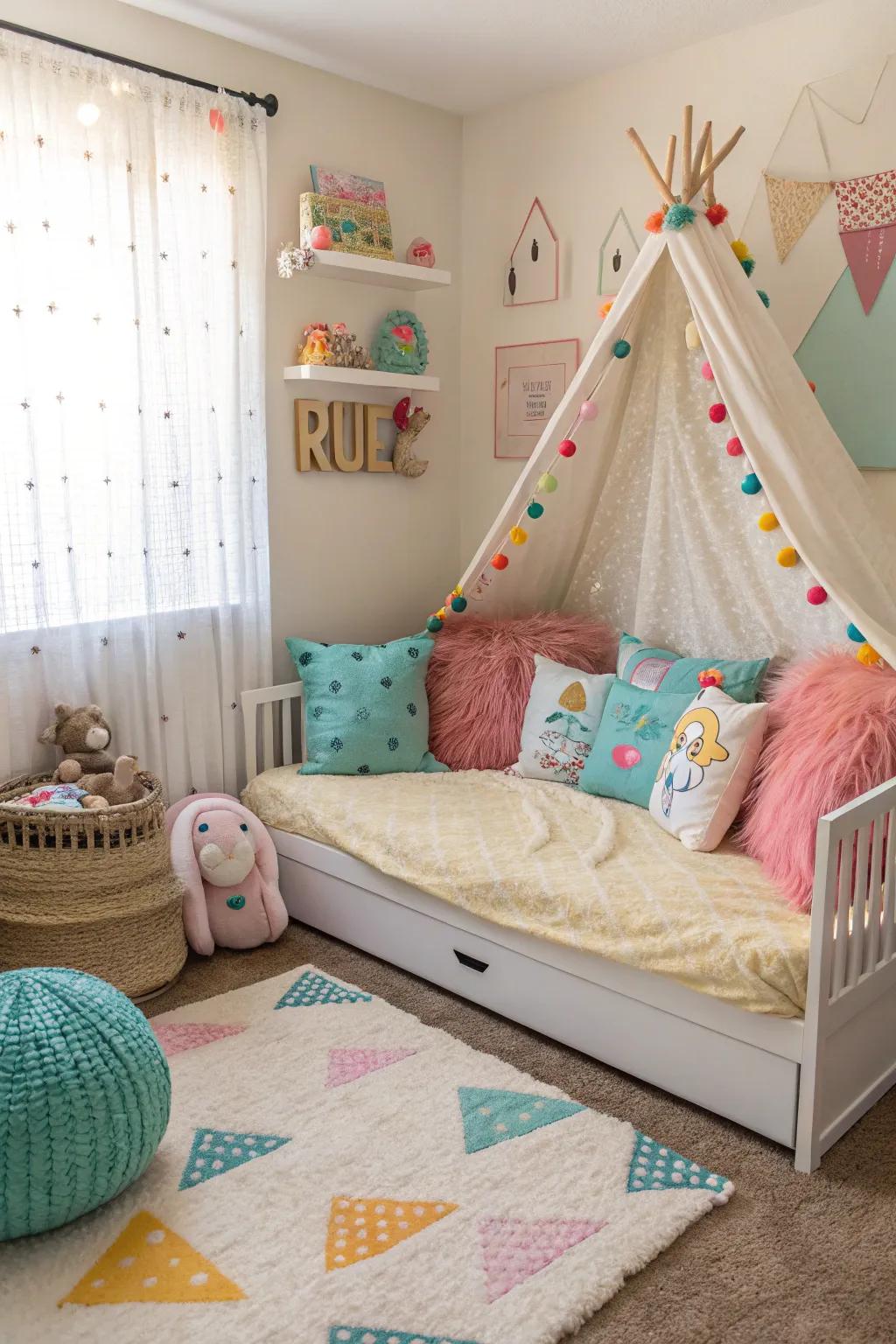 A versatile playroom featuring a dual-purpose daybed.