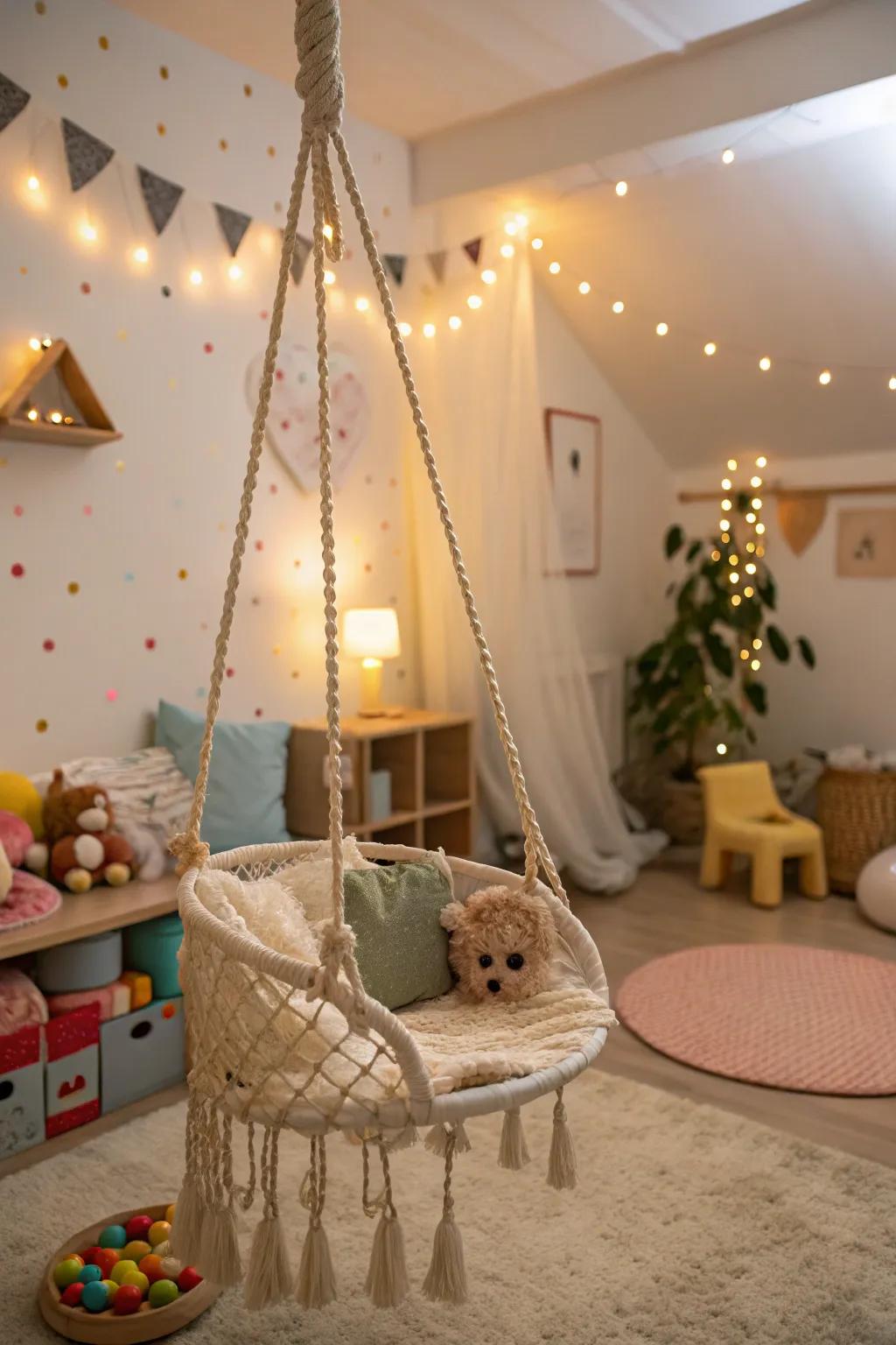 A playful swing introducing fun to the playroom.