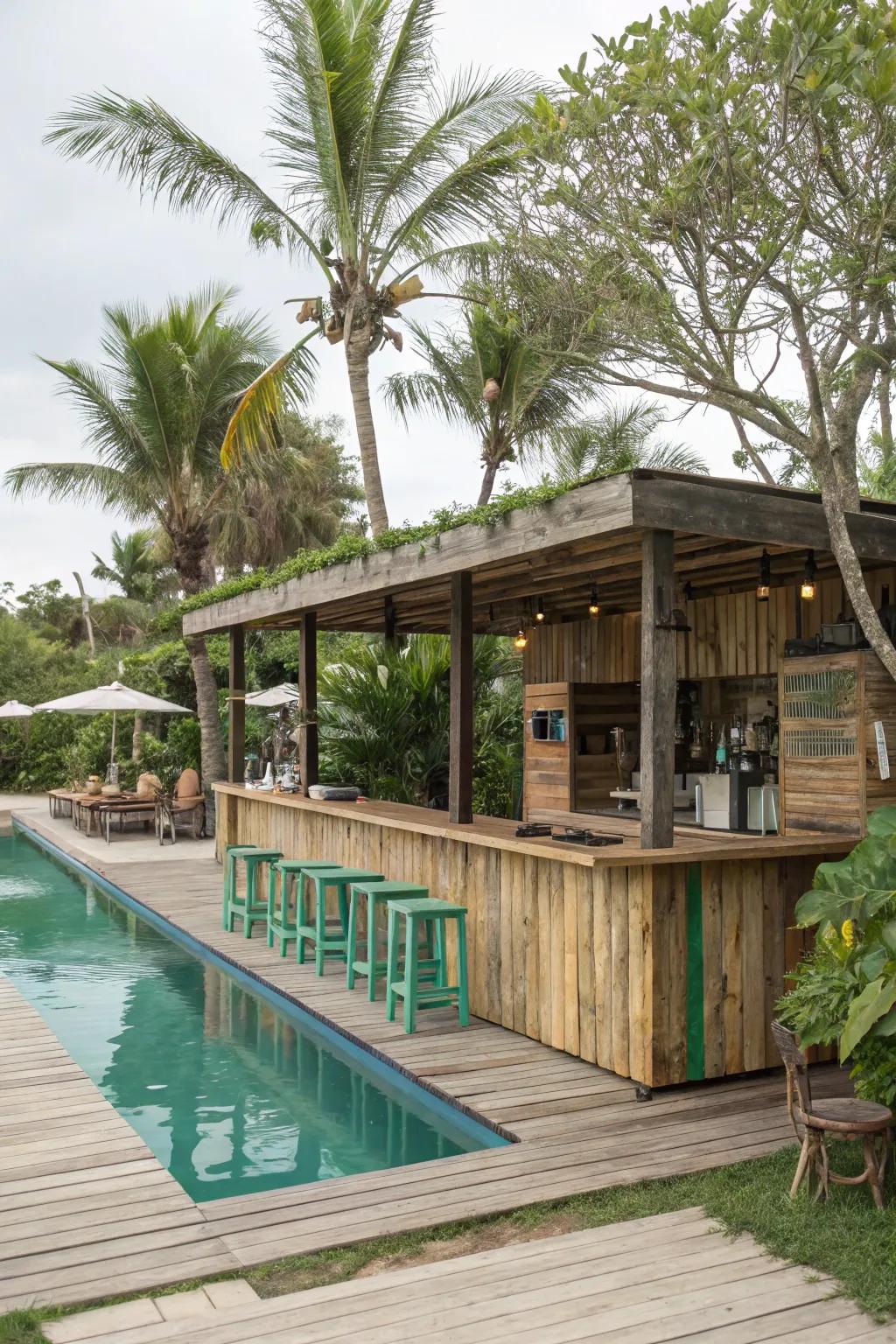 An <strong><em>eco-friendly bar</em></strong> shows off style with sustainability.” loading=”lazy” class=”pimg”>
	</picture><figcaption>An <strong><em>eco-friendly bar</em></strong> shows off style with sustainability.</figcaption></figure>
<p>Build an <strong><em>eco-friendly bar</em></strong> using upcycled materials for a sustainable vibe. I used salvaged lumber and glass bottles for mine, resulting in a green conversation piece.</p>
<h3>A few relevant products:</h3>
<ul class=