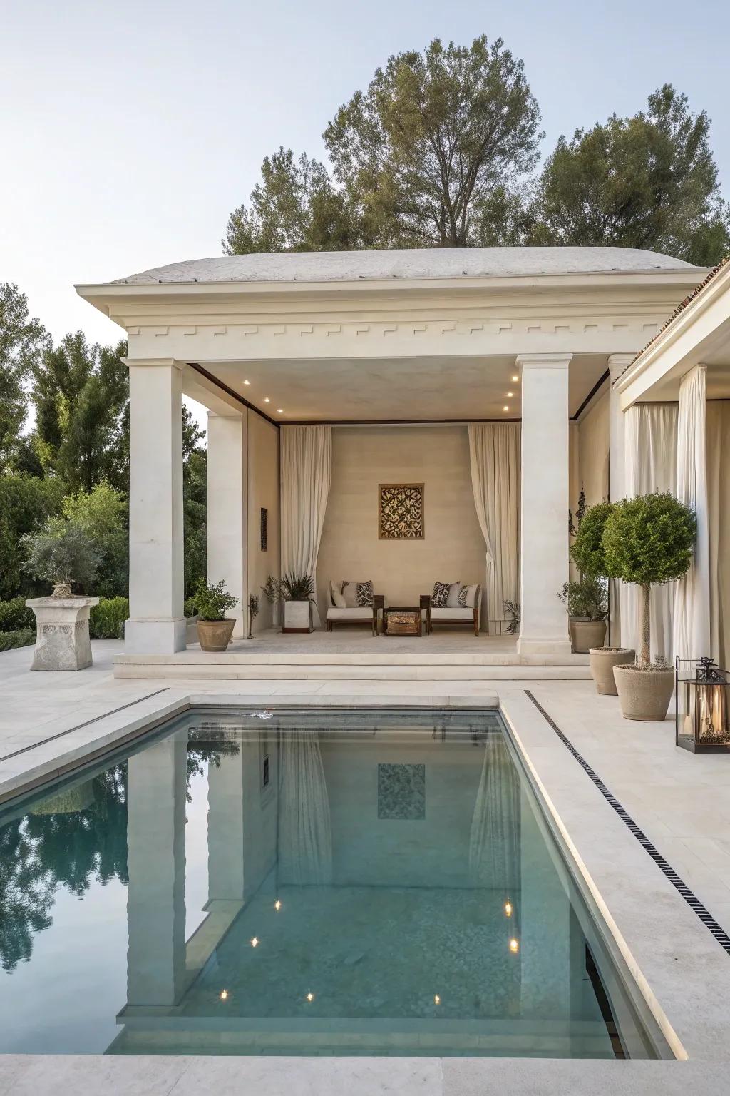 Basic pavilions offer a calm, elegant retreat featuring clean, elegant lines.