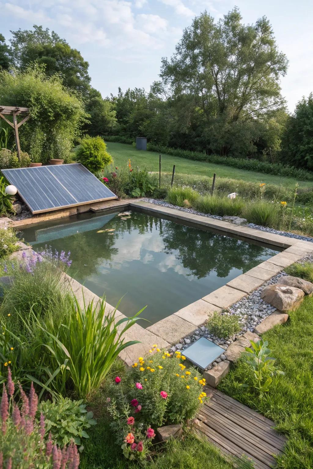 A pool pond featuring an eco-conscious design.