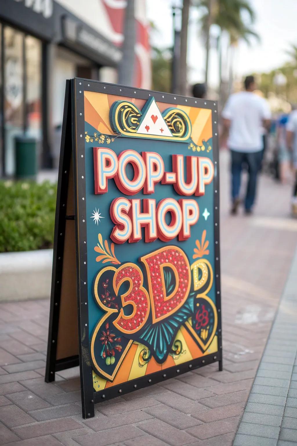 3D elements on a sign creating an engaging and interactive visual experience.