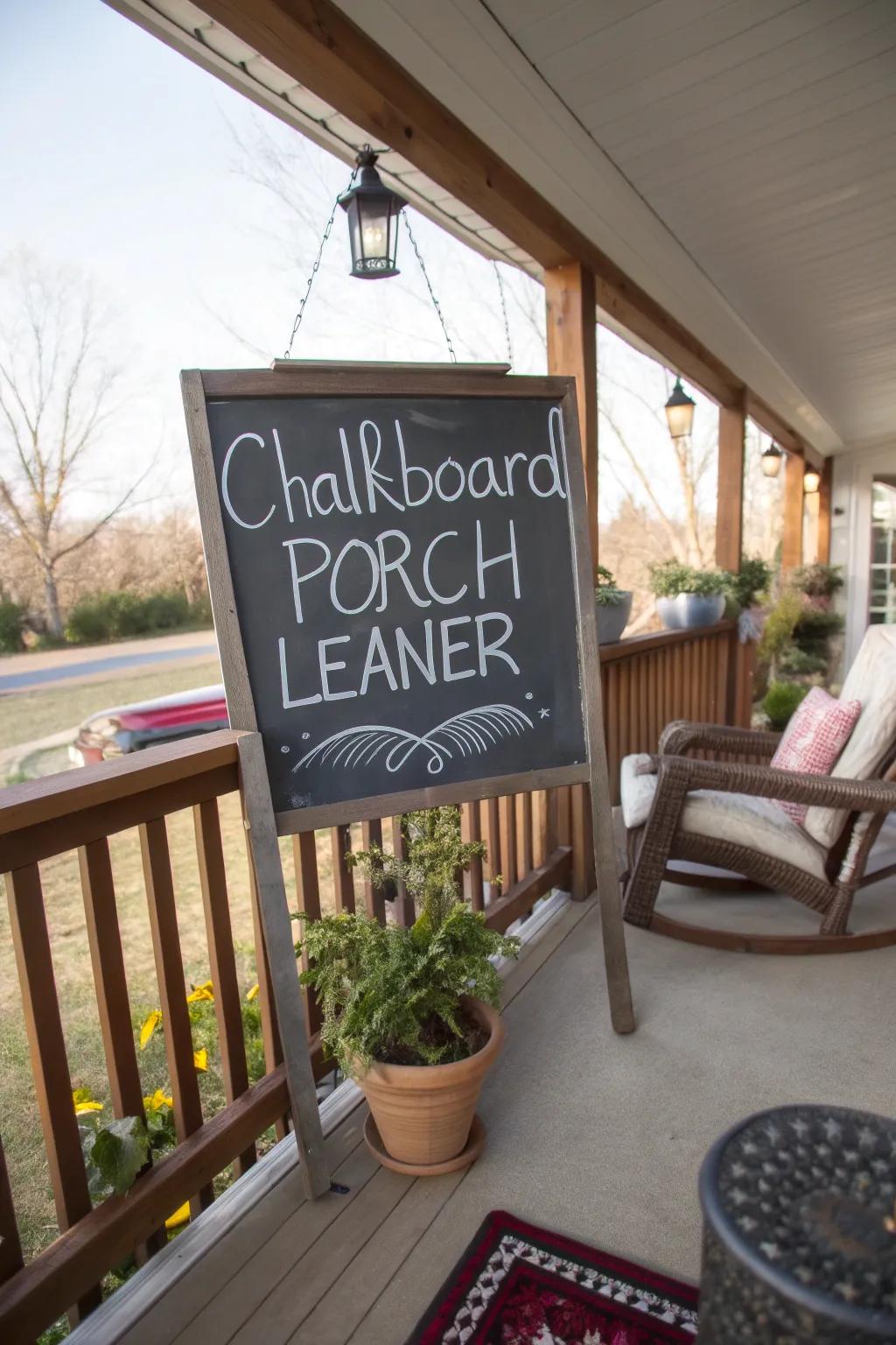 Discover a versatile canvas with a chalkboard porch leaner.