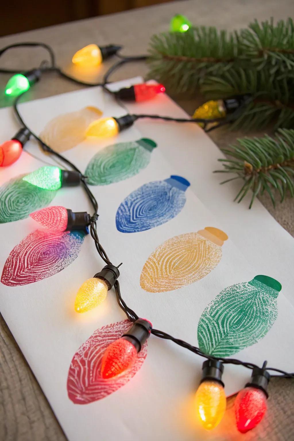 Handprint Christmas lights, capturing small prints in a festive design.