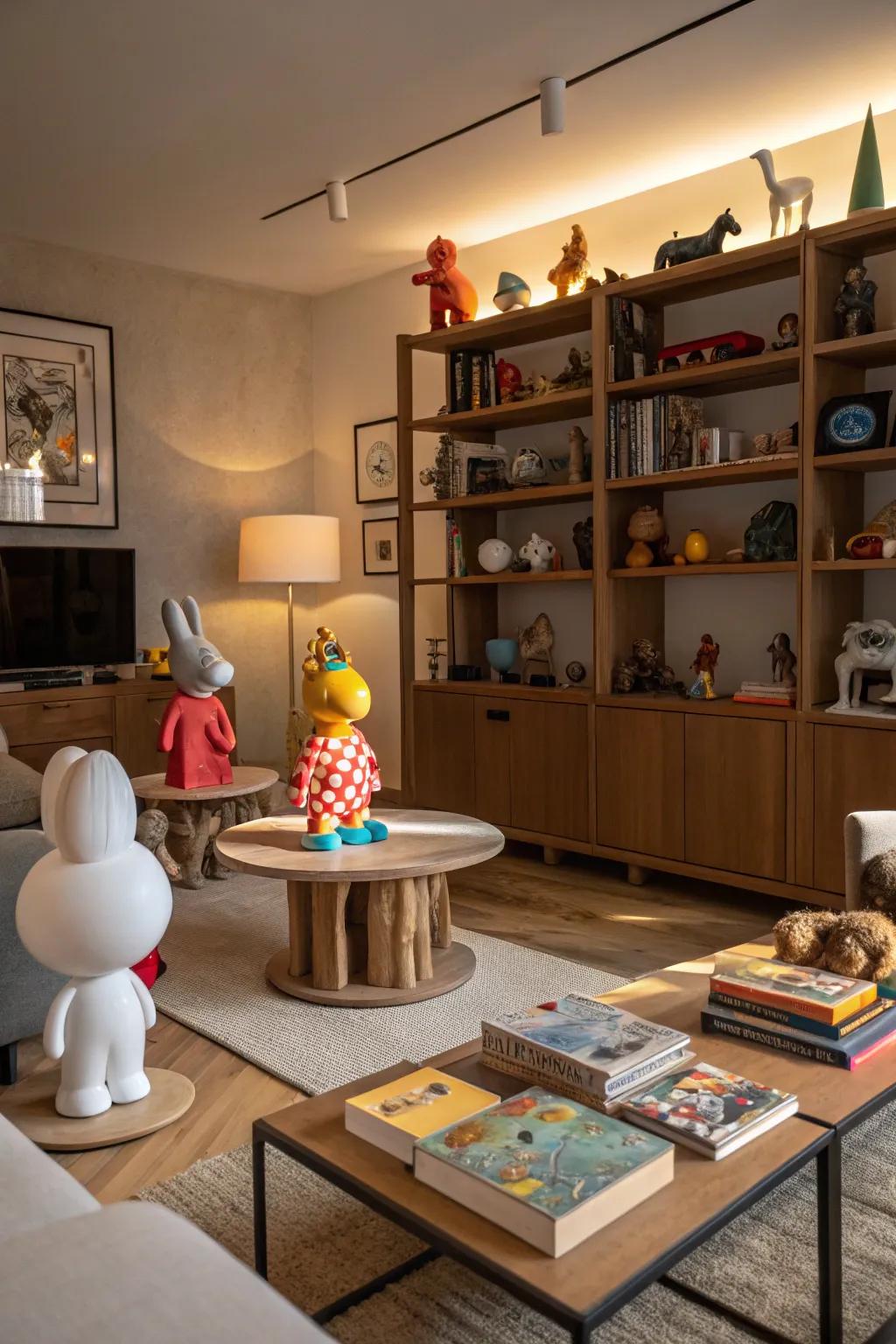 Playful figures add whimsy and intrigue.