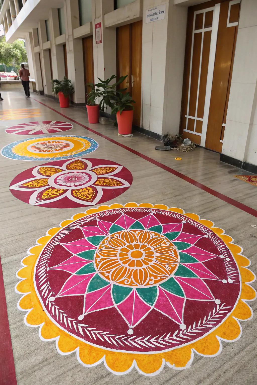 Striking edges frame this rangoli, enhancing its visual impact.