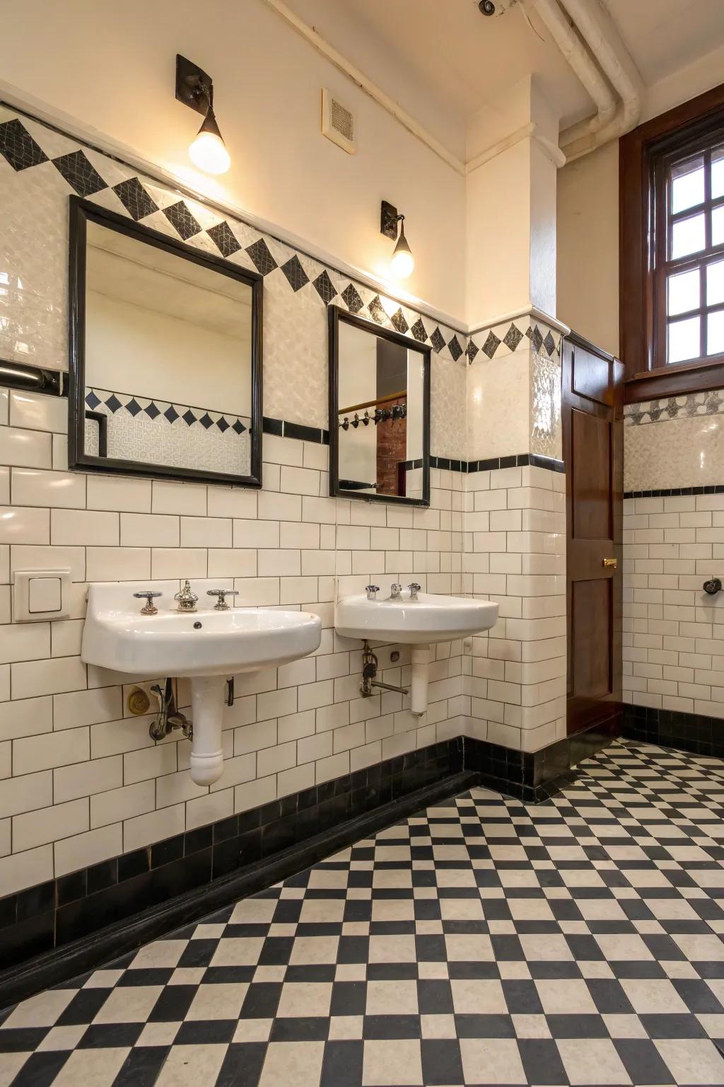 Checkered tiles offer a playful nod to classic '50s style.