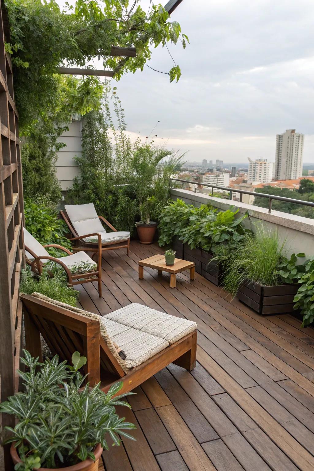 Environmentally friendly accents make your rooftop chic and eco-conscious.