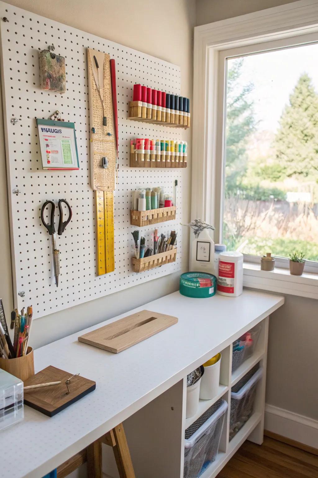 Pegboards offer flexible and efficient storage solutions.