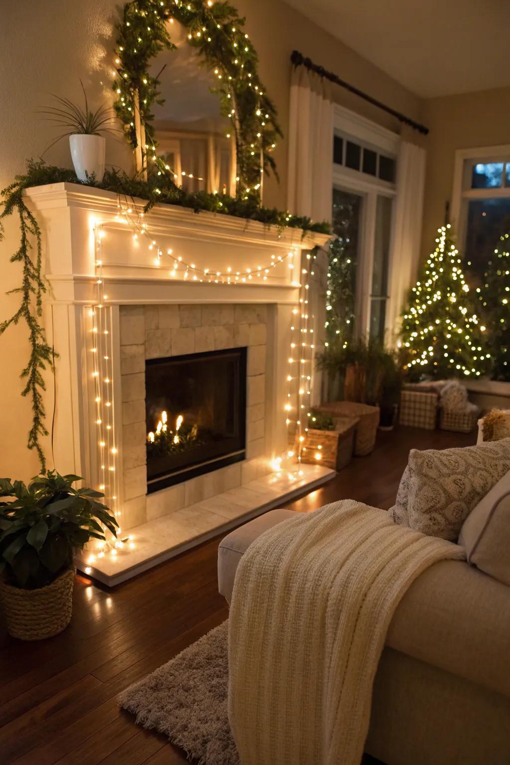 Enhance your fireplace with cozy ribbon lighting.