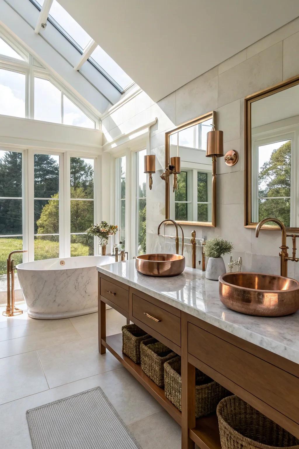 Enhance copper elements with an airy layout.