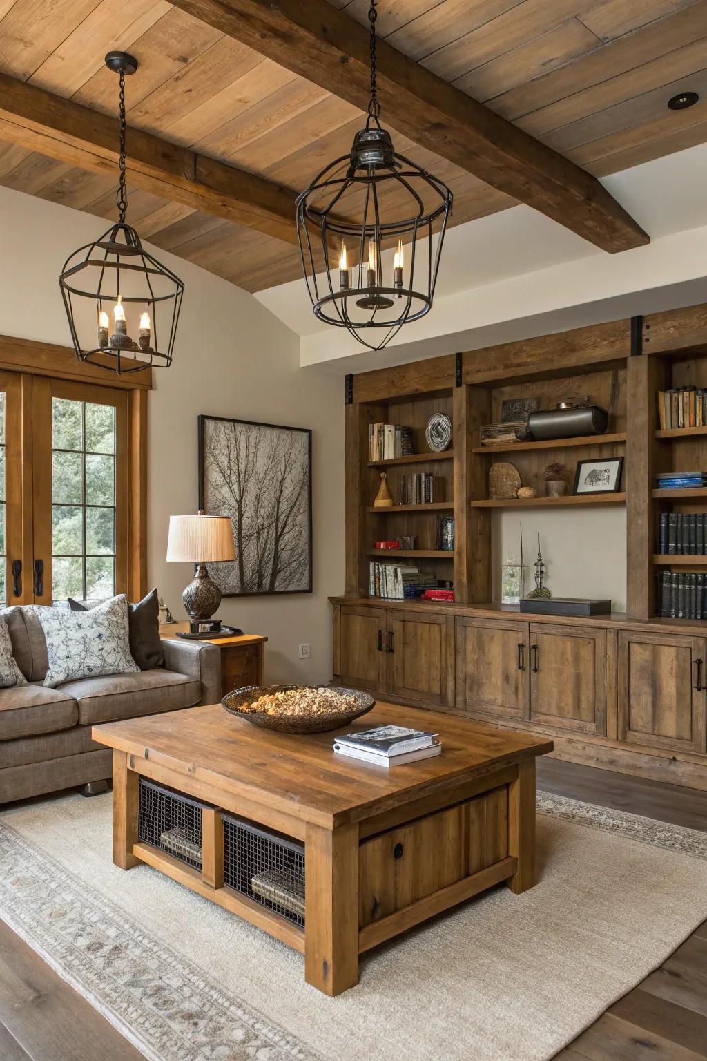 The mix of metal and wood creates a modern rustic aesthetic.