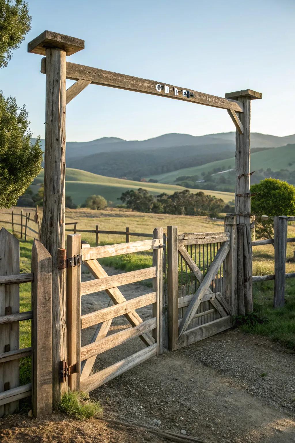 A sophisticated farm portal crafted from cedar timber.