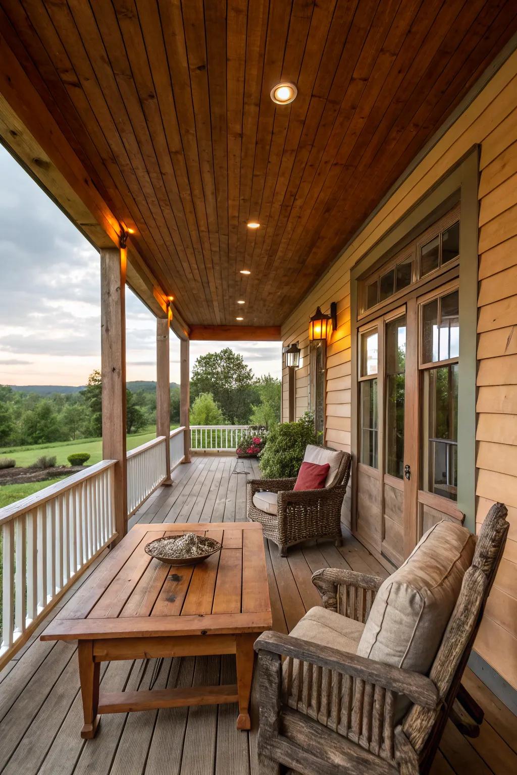 Paneled ceilings deliver a sophisticated rustic appeal.