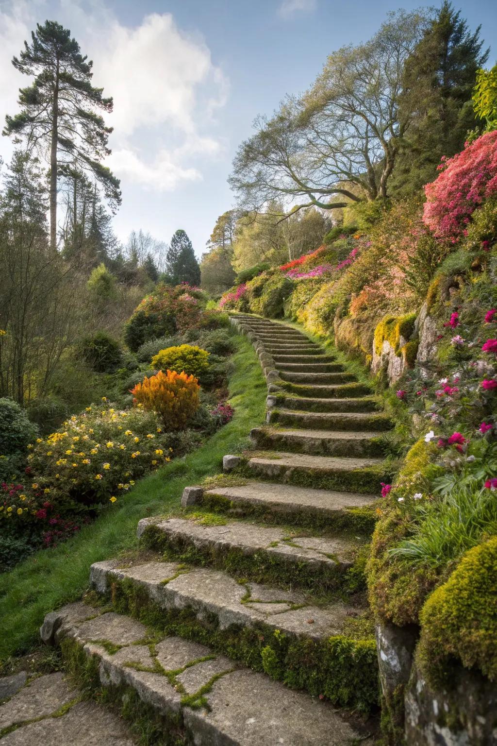 Winding steps invite exploration and adventure.